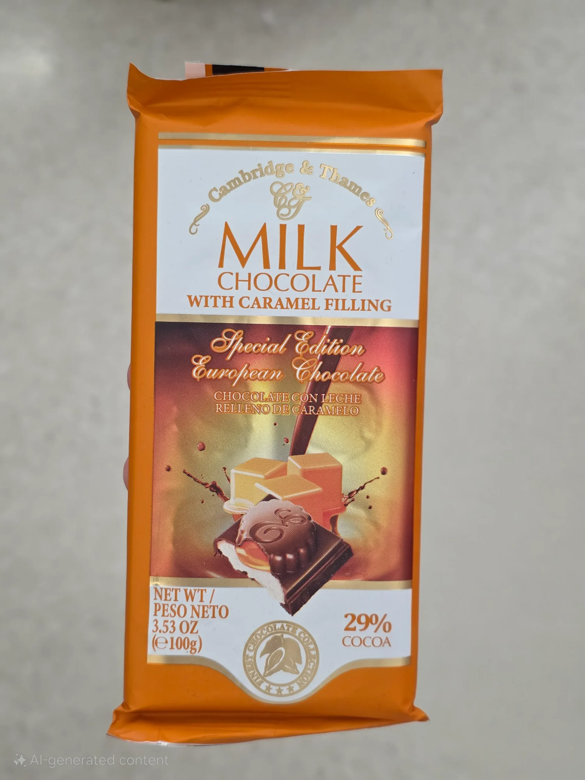 Cambridge & Thames Milk Chocolate With Caramel Filling Bar.