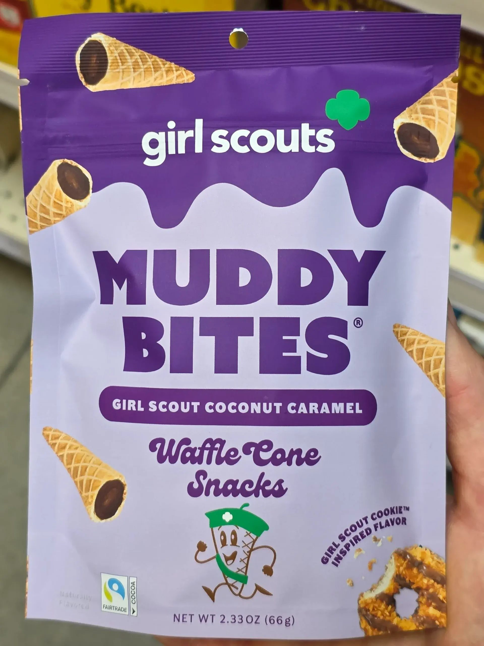 Muddy Buddy Bites Girl Scouts Coconut Caramel Waffle Cone Snacks.