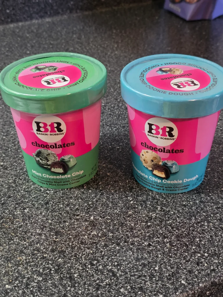 Baskin Robbins Chocolates: Mint Chocolate Chip and Chocolate Chip Cookie Dough.
