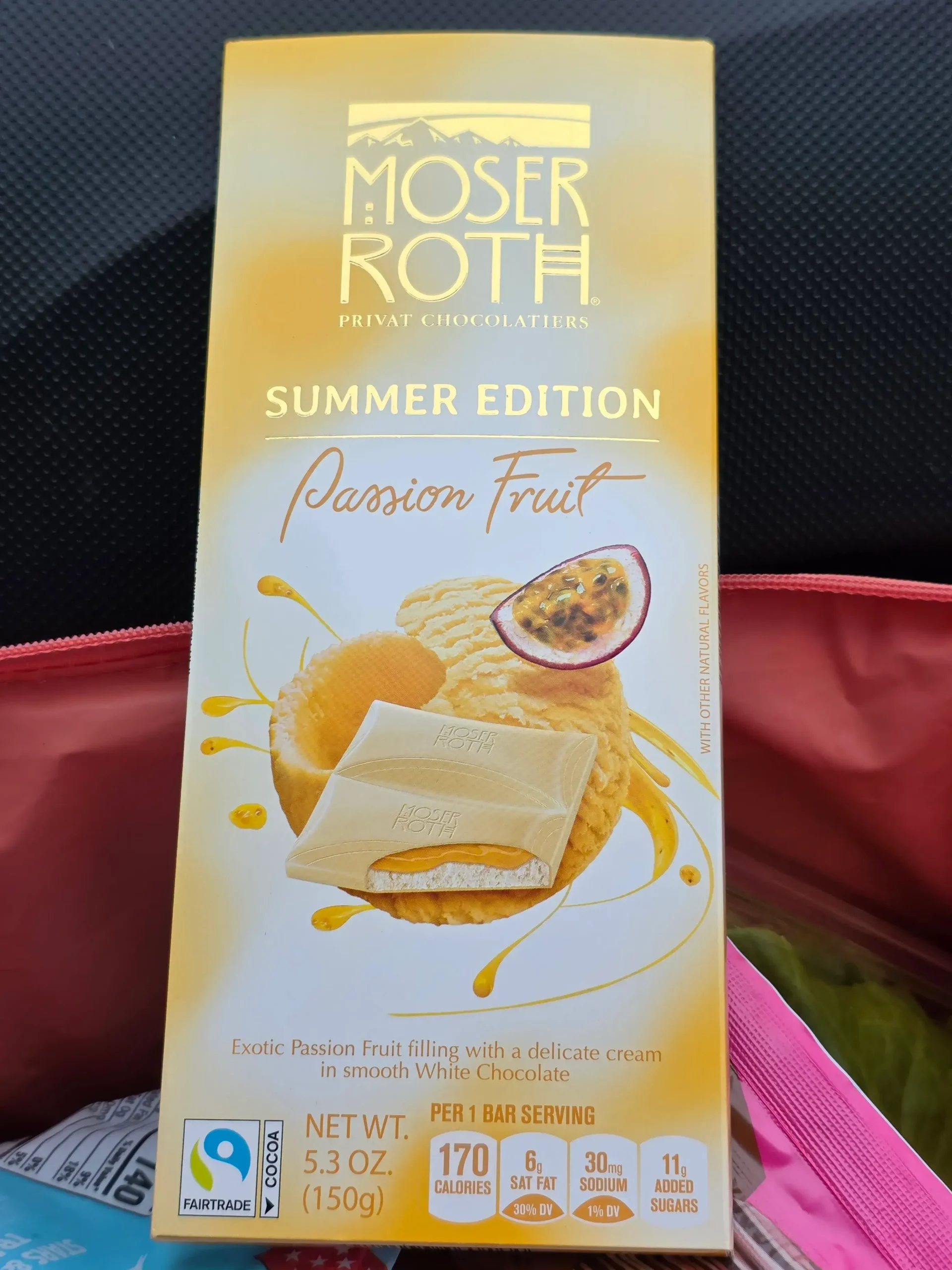 Moser Roth Summer Edition Passion Fruit White Chocolate Bar.