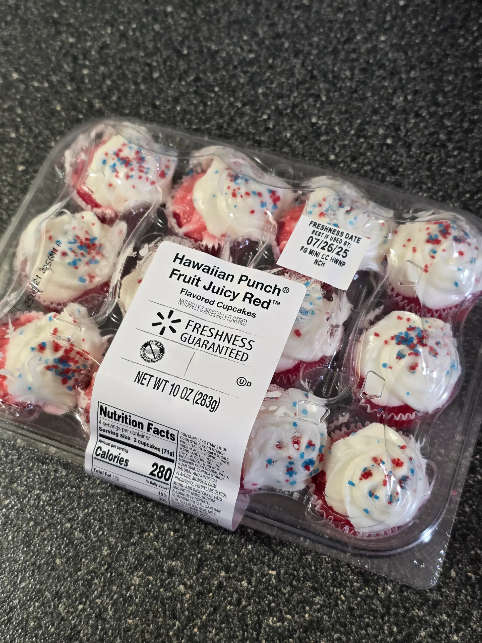 Walmart Freshness Guaranteed Hawaiian Punch Fruit Juicy Red Flavored Cupcakes.