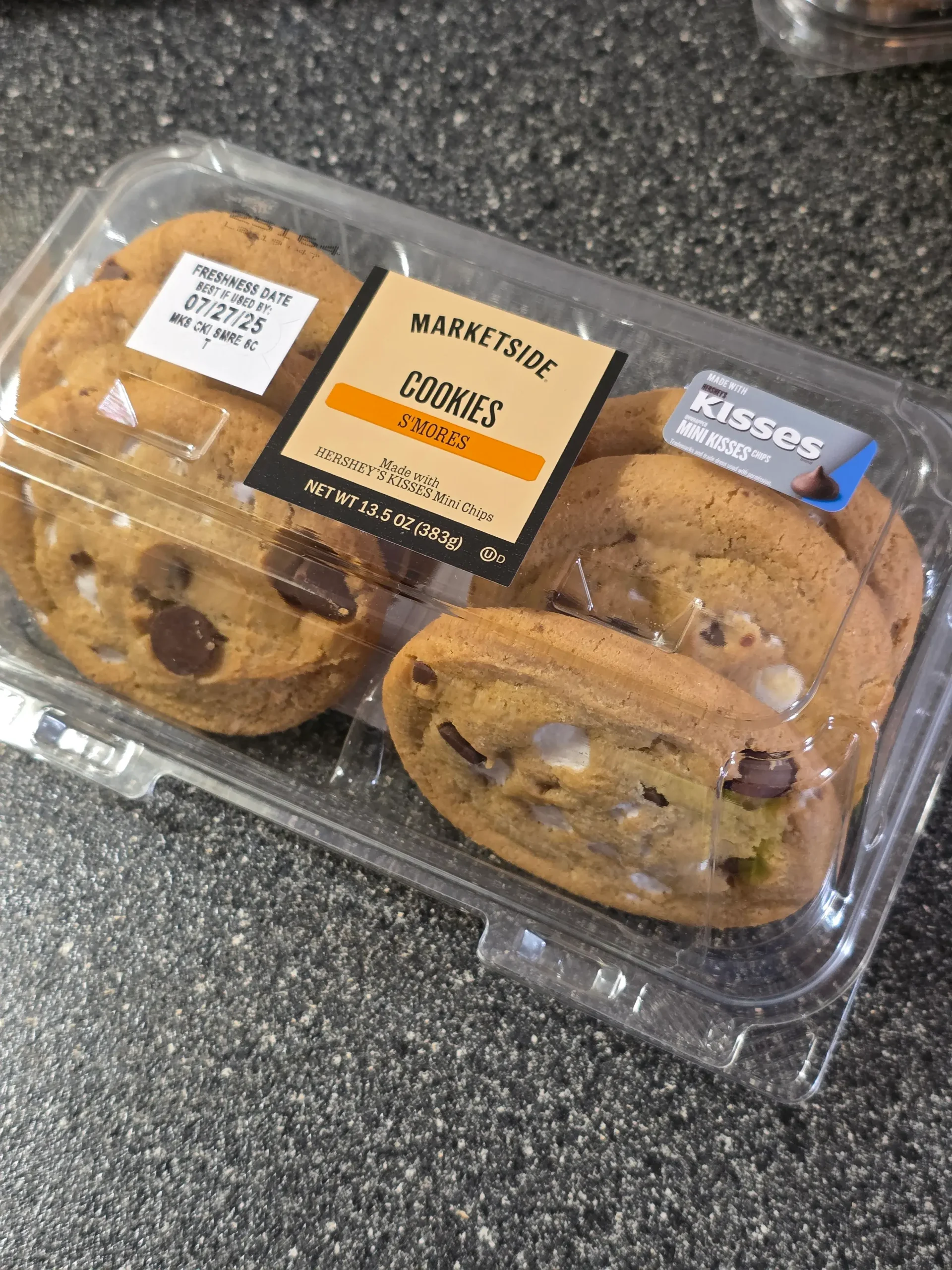 Walmart Marketside S'mores Bakery Cookies made with Mini Hershey Chocolate Kisses.