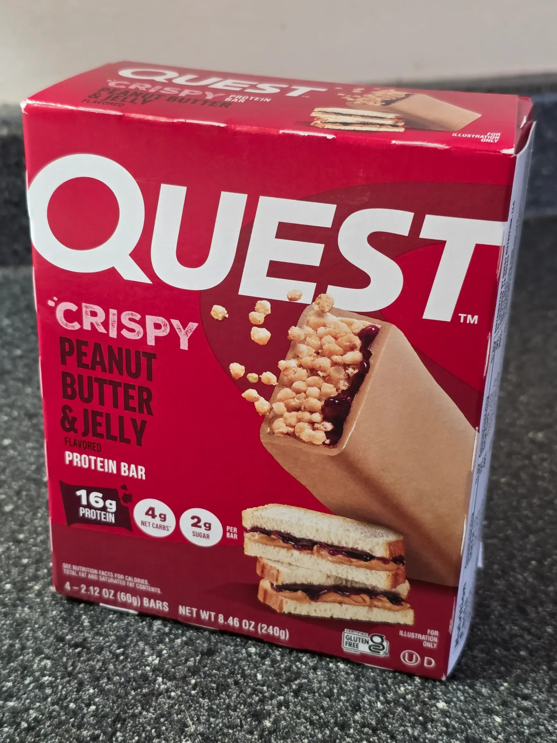 Quest Crispy Peanut Butter & Jelly Protein Bar.