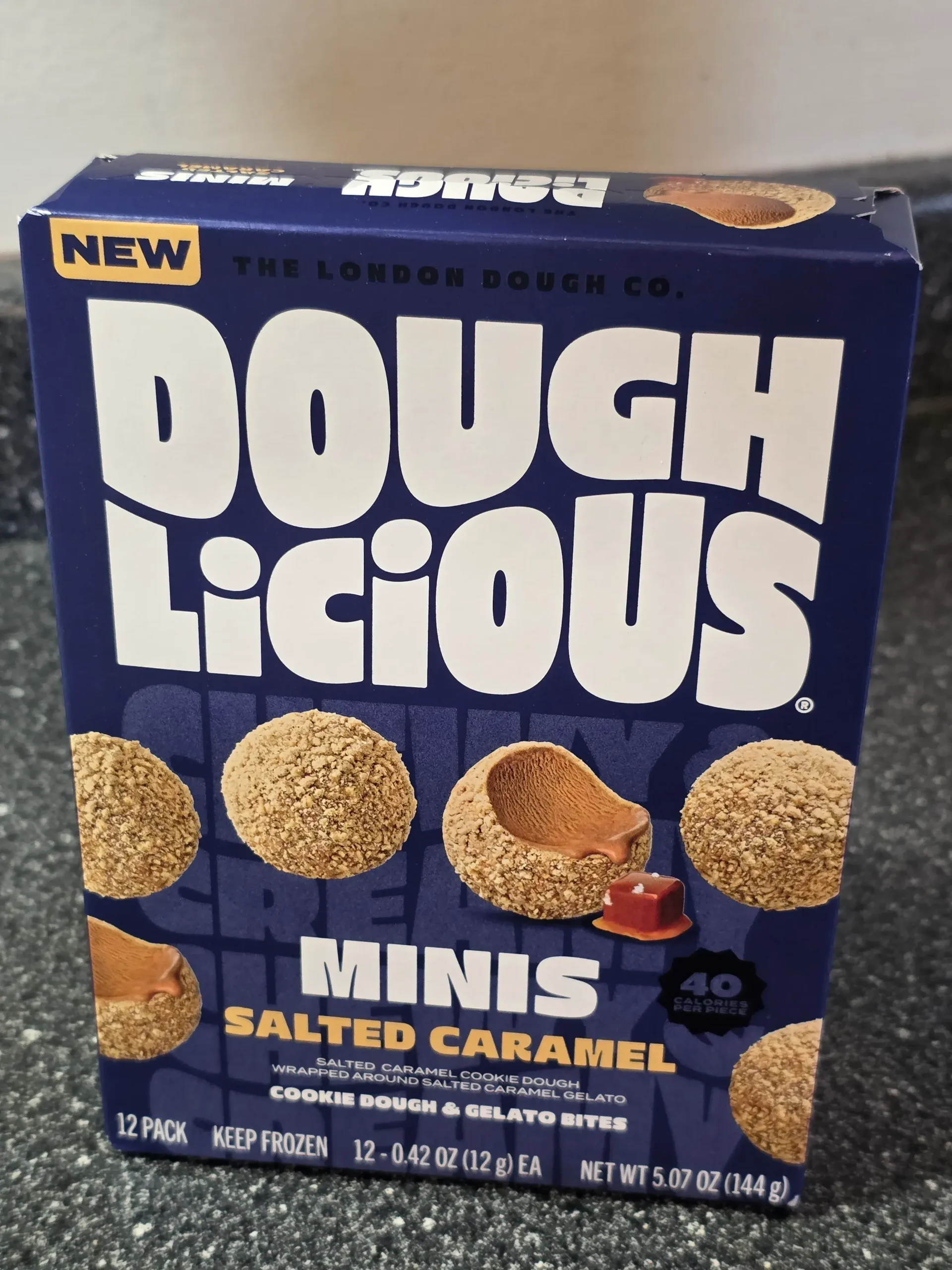 Doughlicious Minis Salted Caramel Cookie Dough & Gelato Bites.