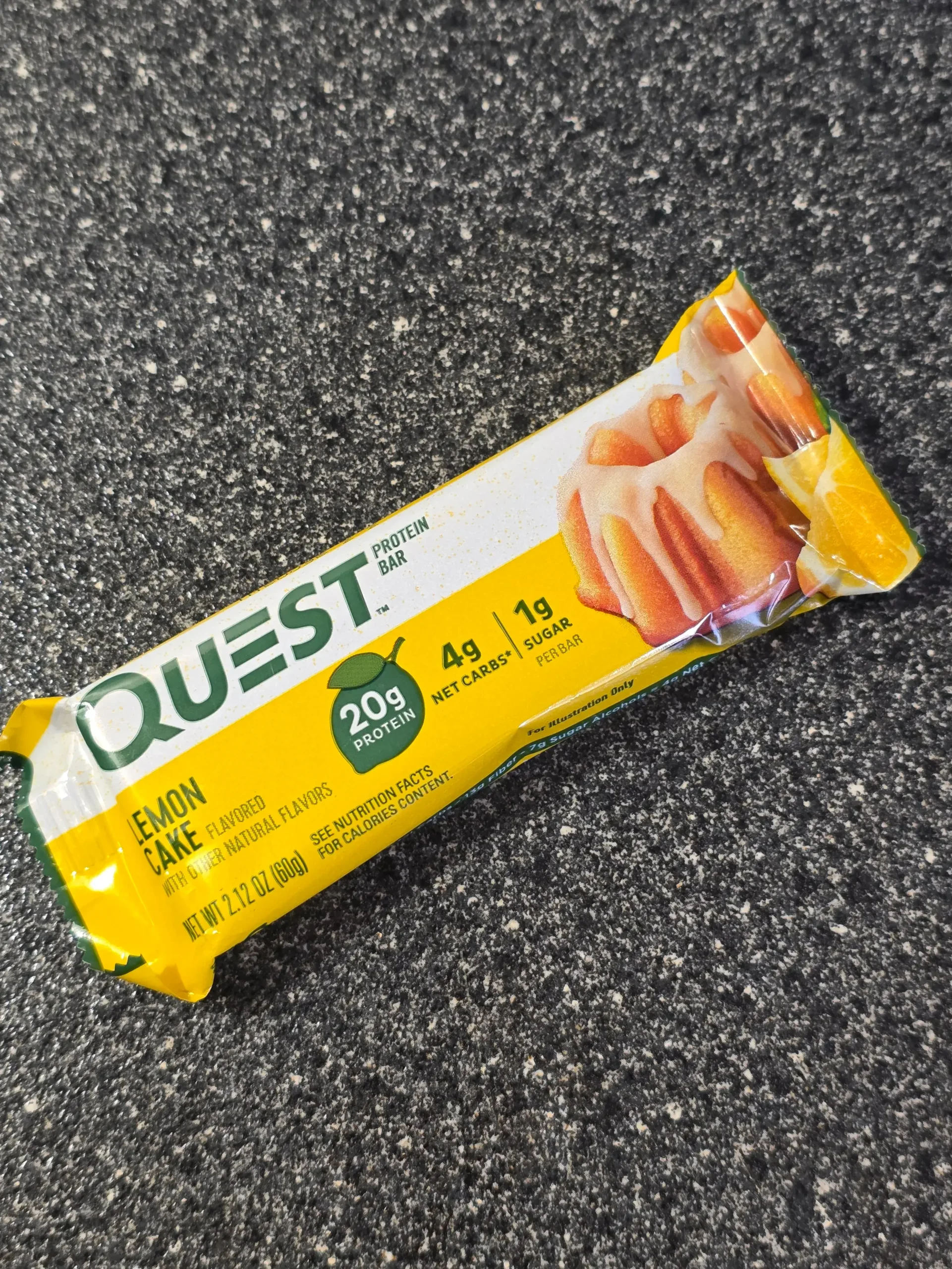 Quest Lemon Cake Flavored Protein Bar.