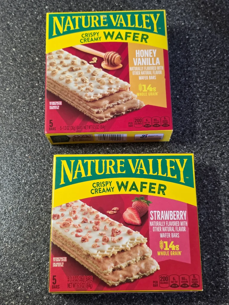 Nature Valley Crispy Creamy Wafer: Honey Vanilla and Strawberry.