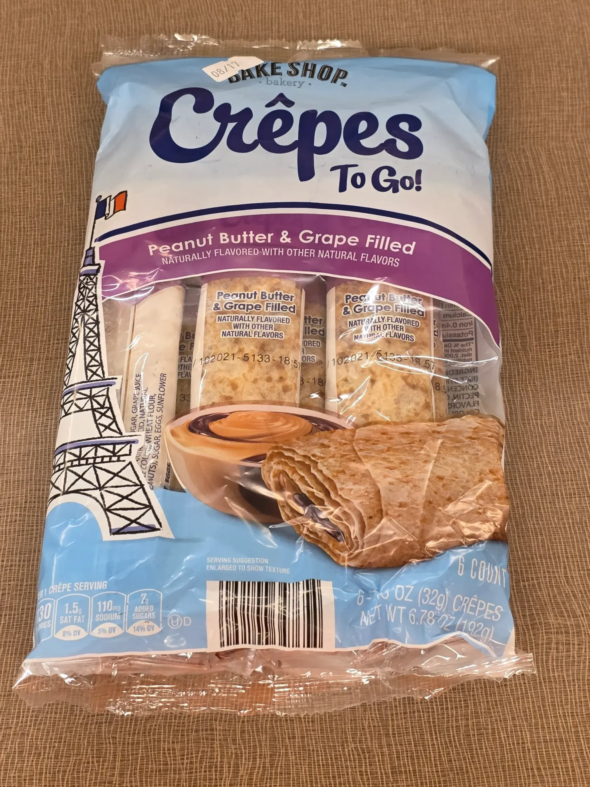 Aldi Bake Shop Peanut Butter & Grape Filled Crepes To Go.