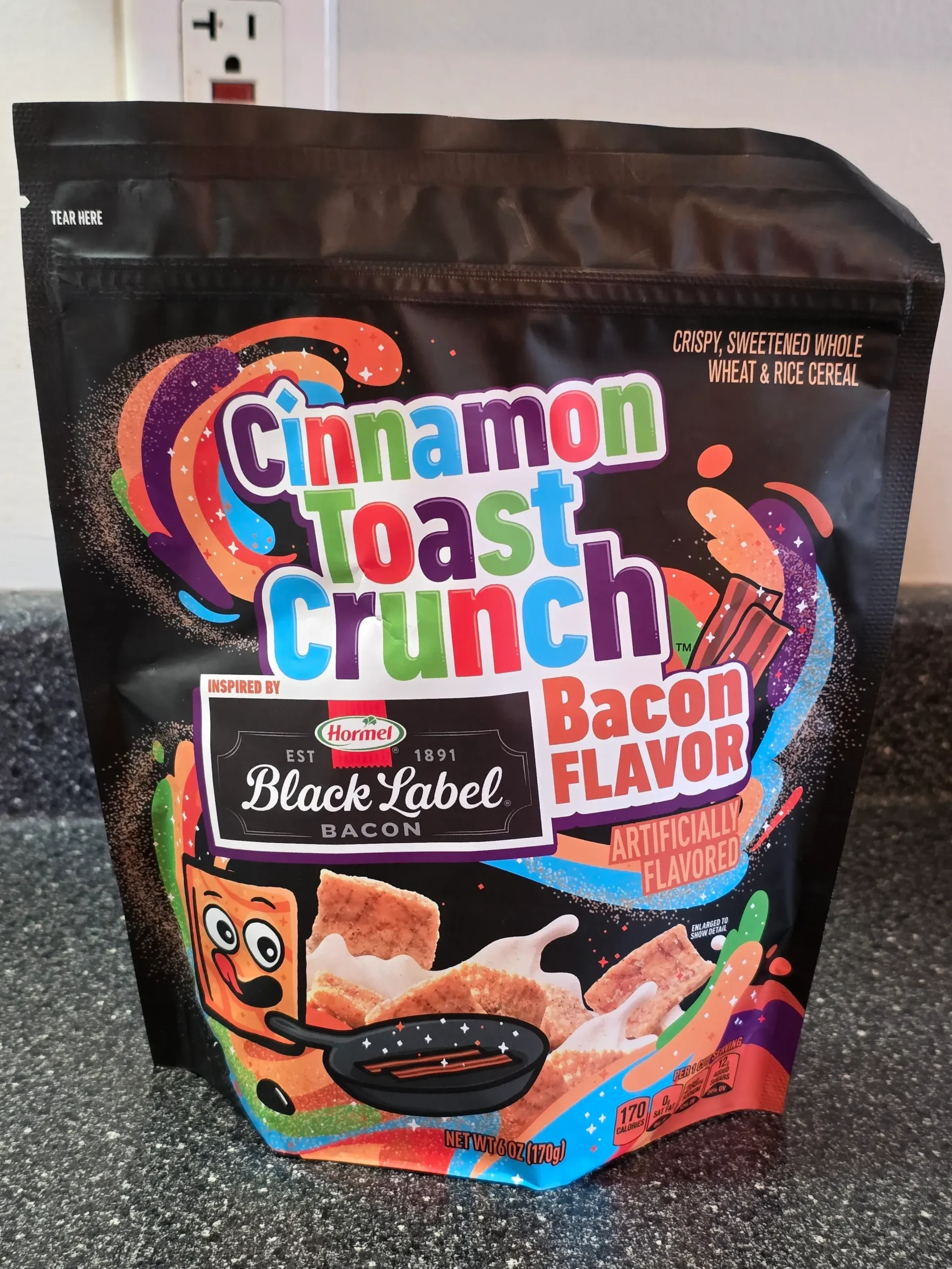 Cinnamon Toast Crunch with Hormel Black Label Bacon Flavor.