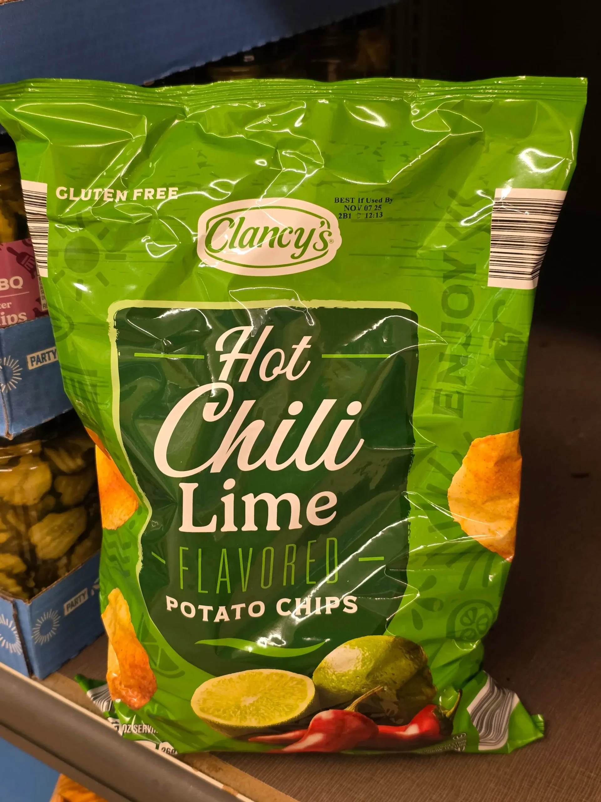 Clancy's Hot Chili Lime Flavored Potato Chips.