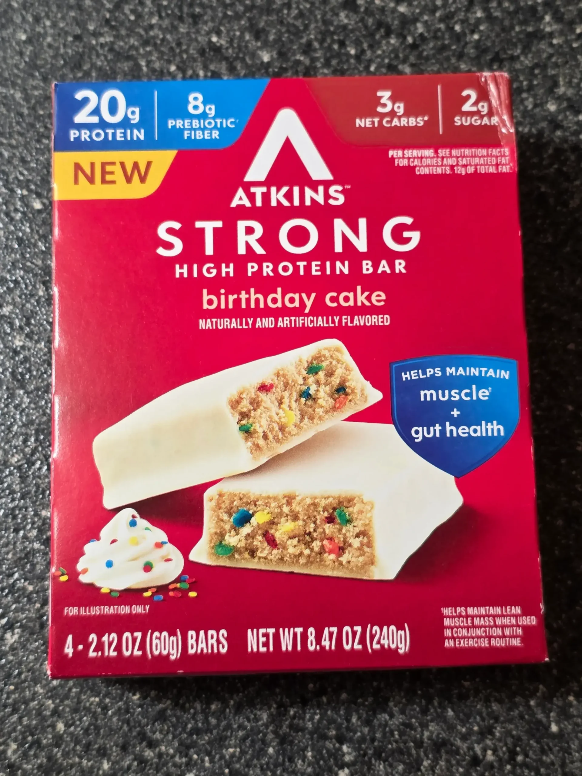 Atkins Strong Birthday Cake High Protein Bar.