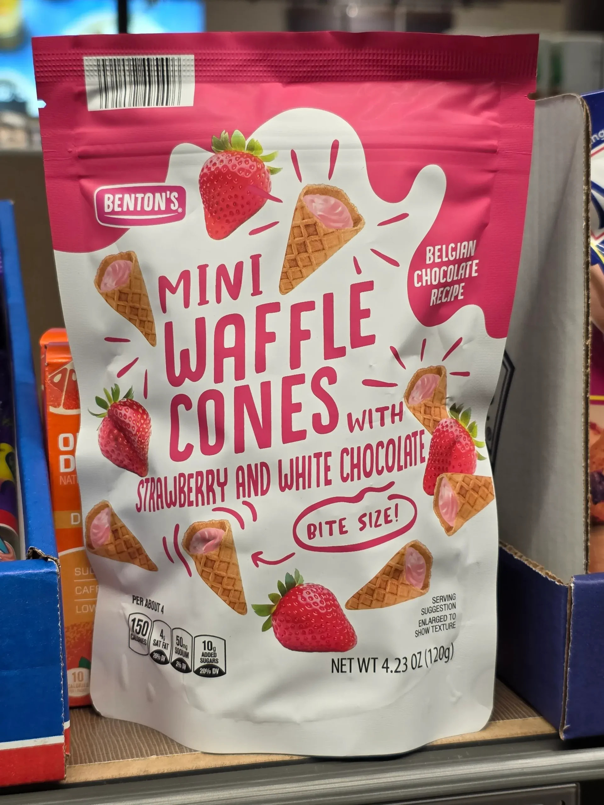 Benton's Mini Waffle Cones with Strawberry and White Chocolate.
