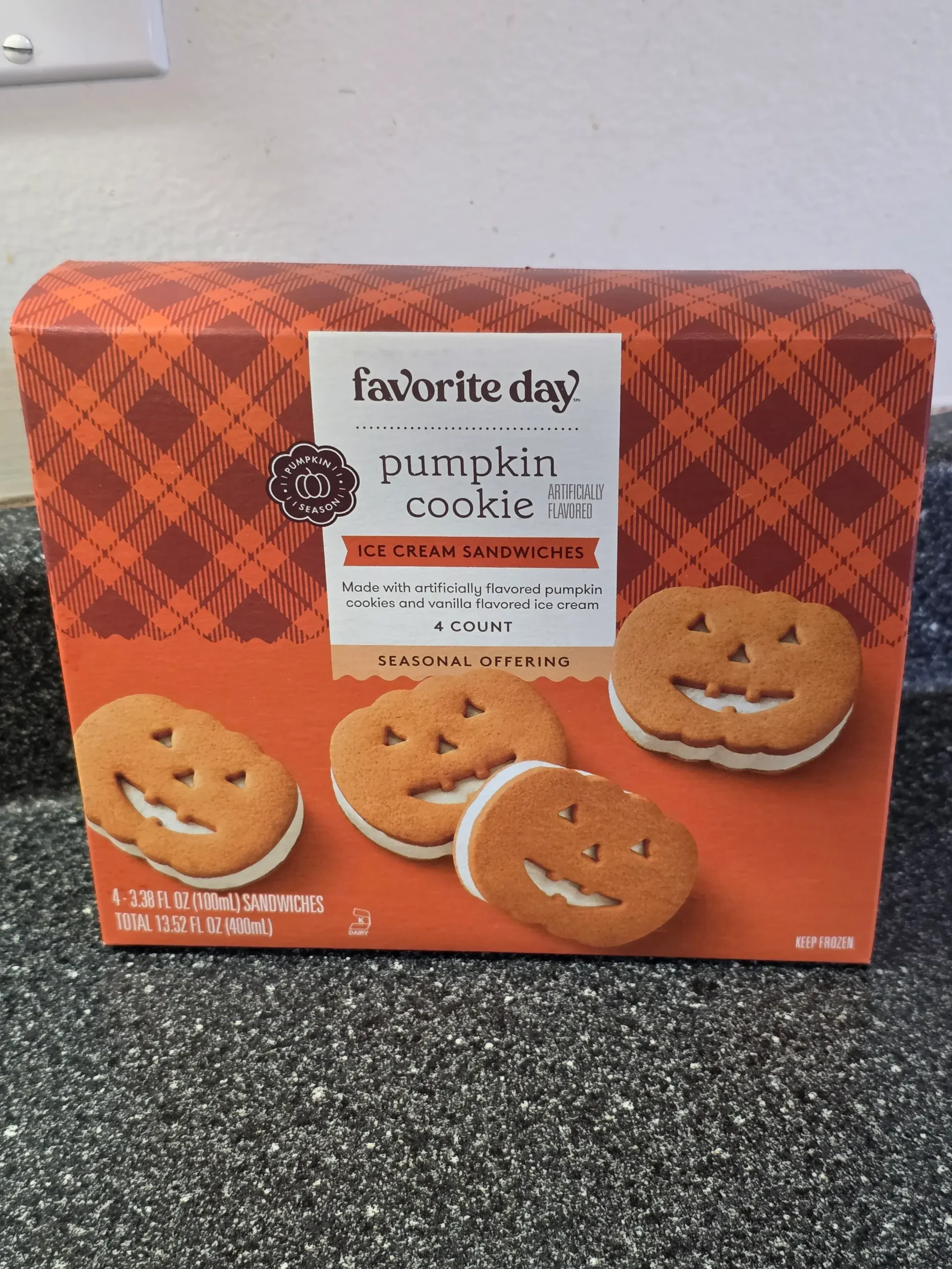 Favorite Day Pumpkin Cookie Jack o' Lantern Ice Cream Sandwiches.