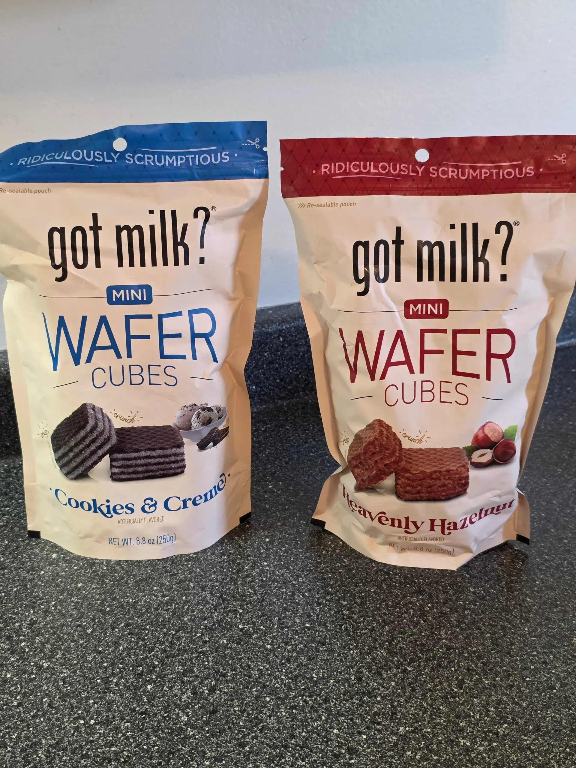got milk? Cookies & Creme and Heavenly Hazelnut Mini Wafer Cubes.