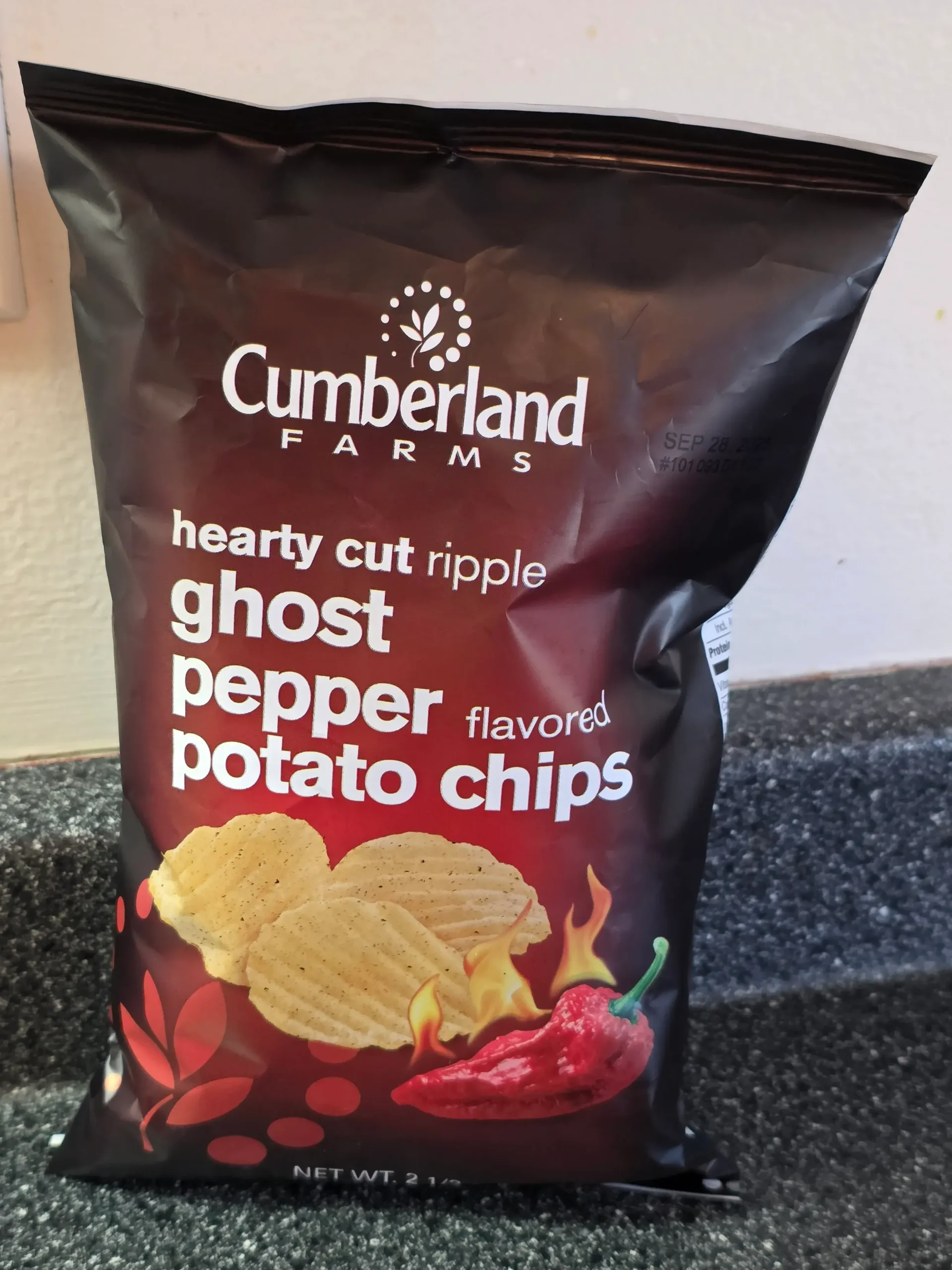Cumberland Farms Heart Cut Ripple Ghost Pepper Flavored Potato Chips.