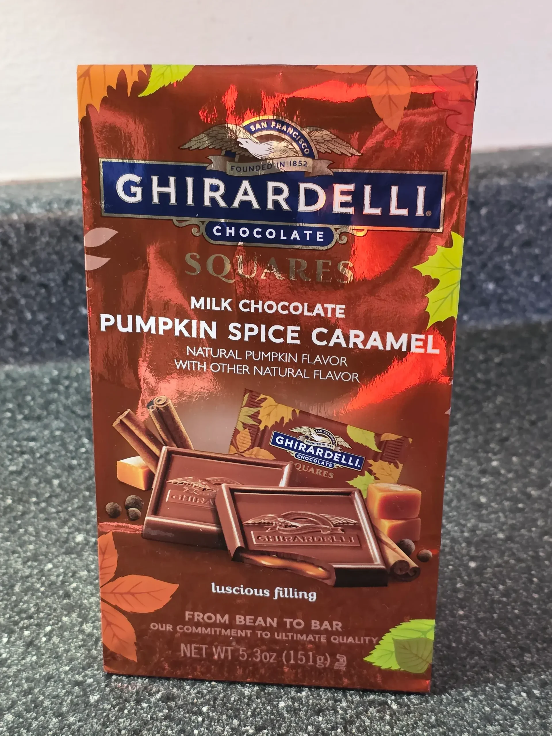 Ghirardelli Milk Chocolate Pumpkin Spice Caramel Squares.