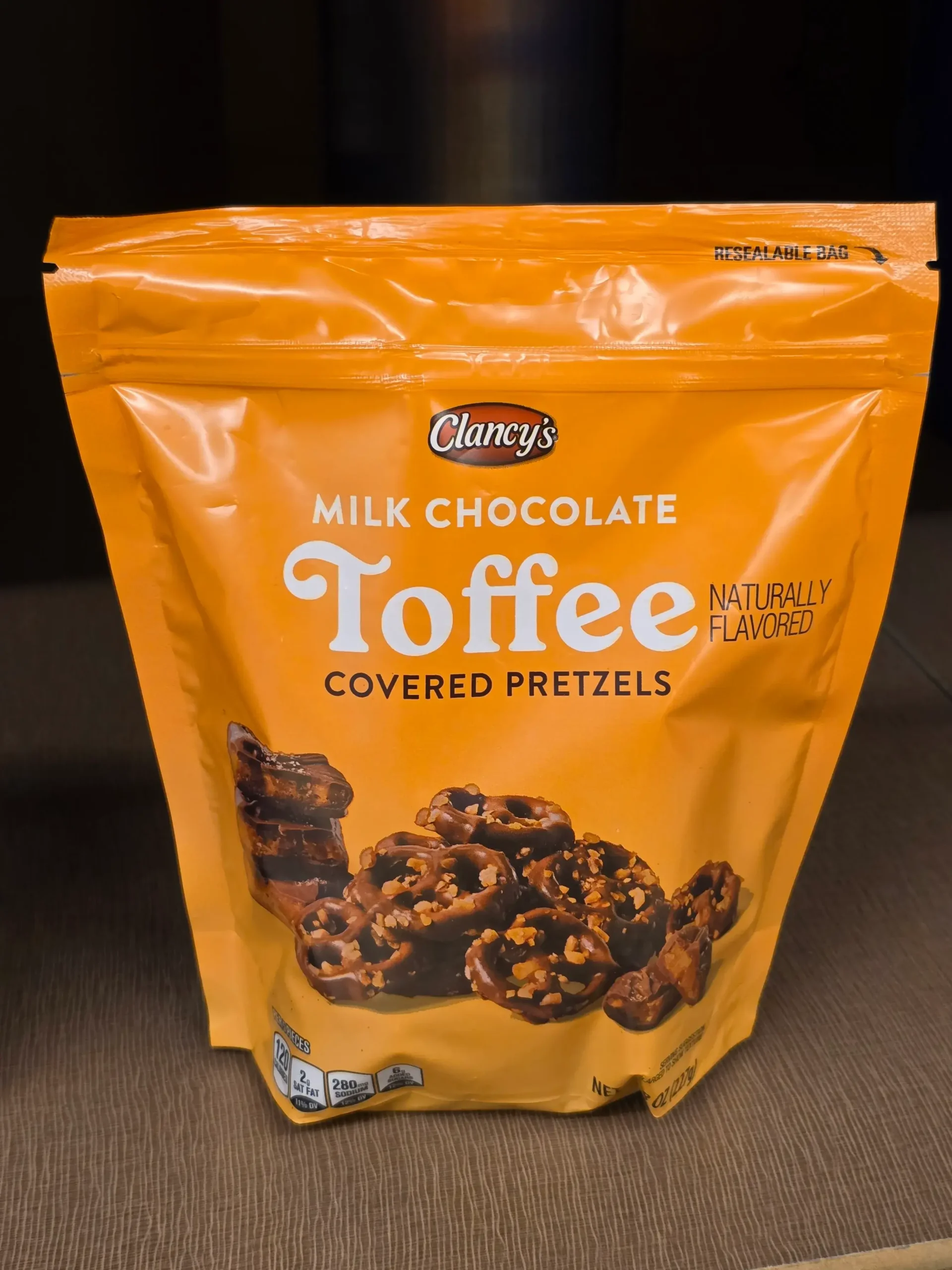 Clancy's Milk Chocolate Toffee Covered Pretzels.