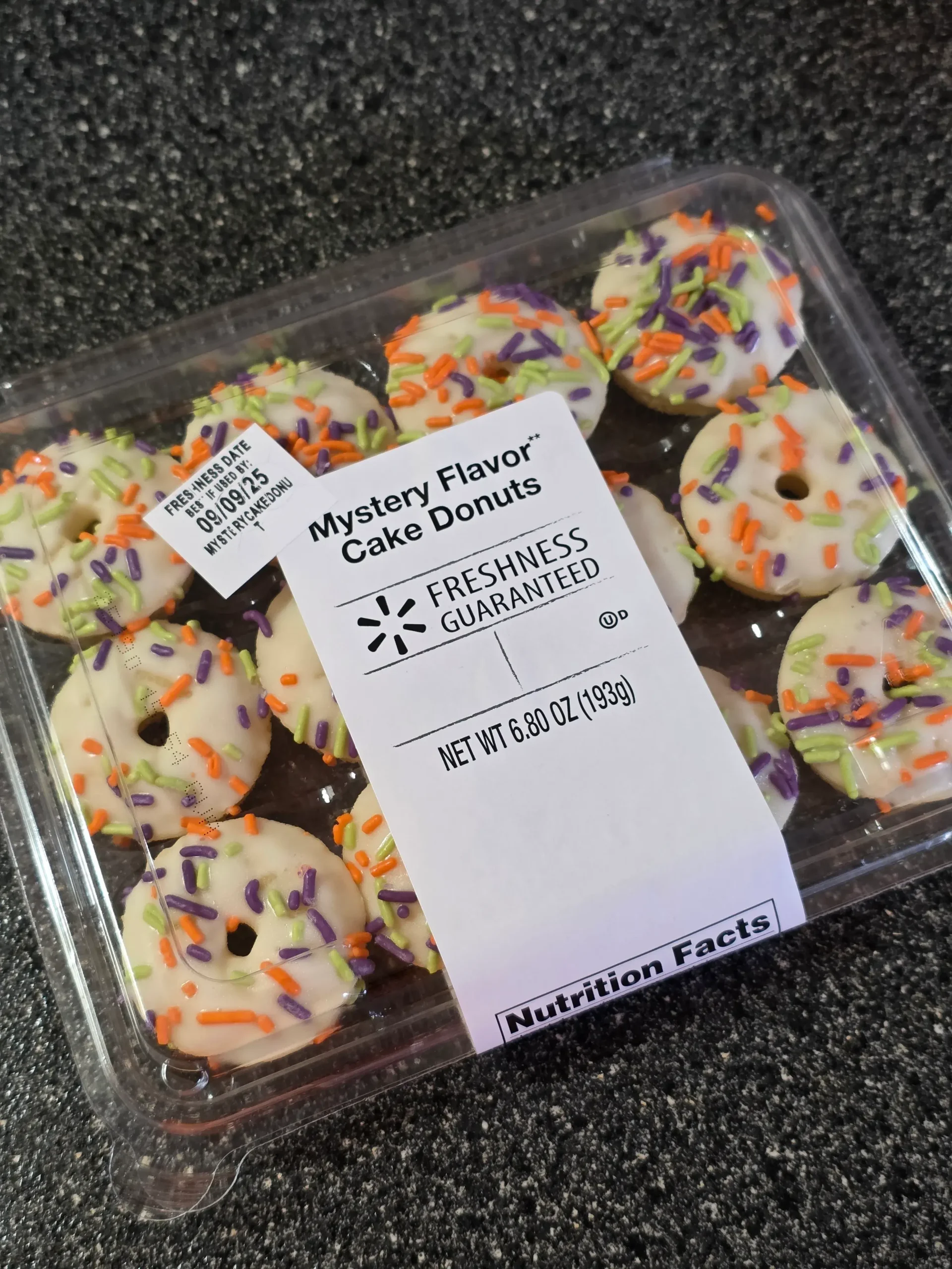 Walmart Freshness Guaranteed Mystery Flavor Cake Donuts.