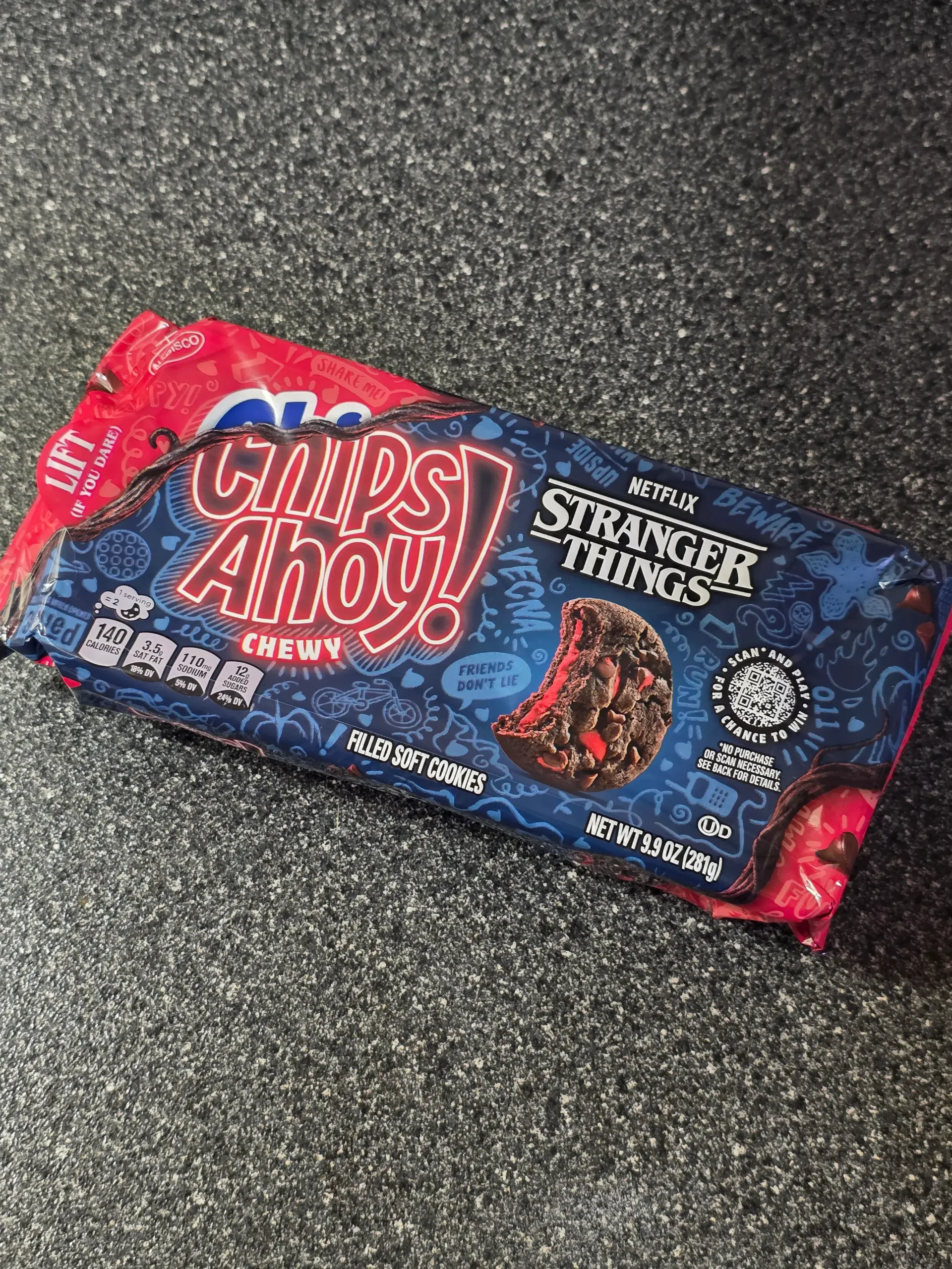 Chips Ahoy! Stranger Things Chewy Chocolately Strawberry Flavored Filled Cookies.