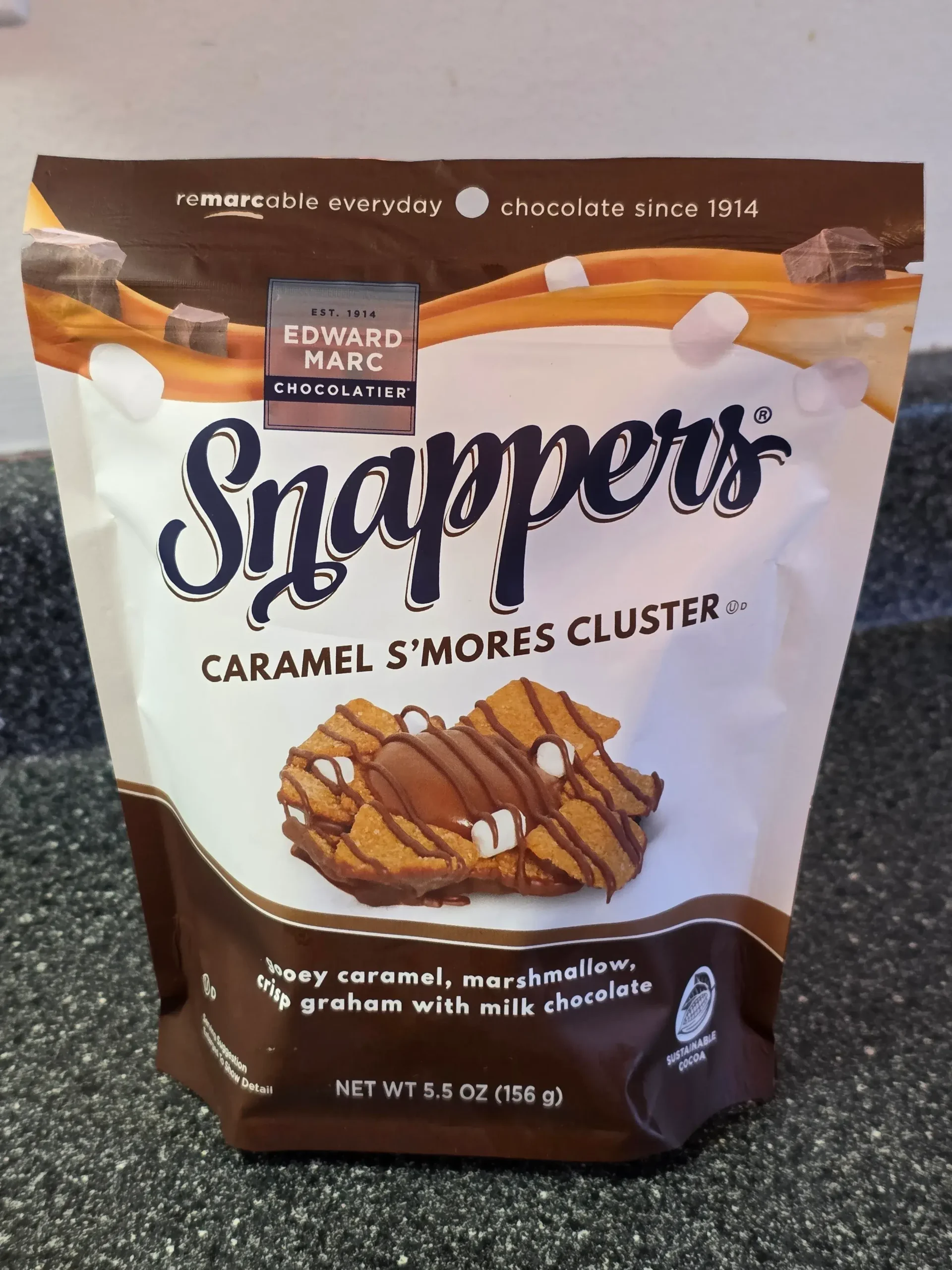 Edward Marc Chocolatier Snappers Caramel S'mores Cluster.