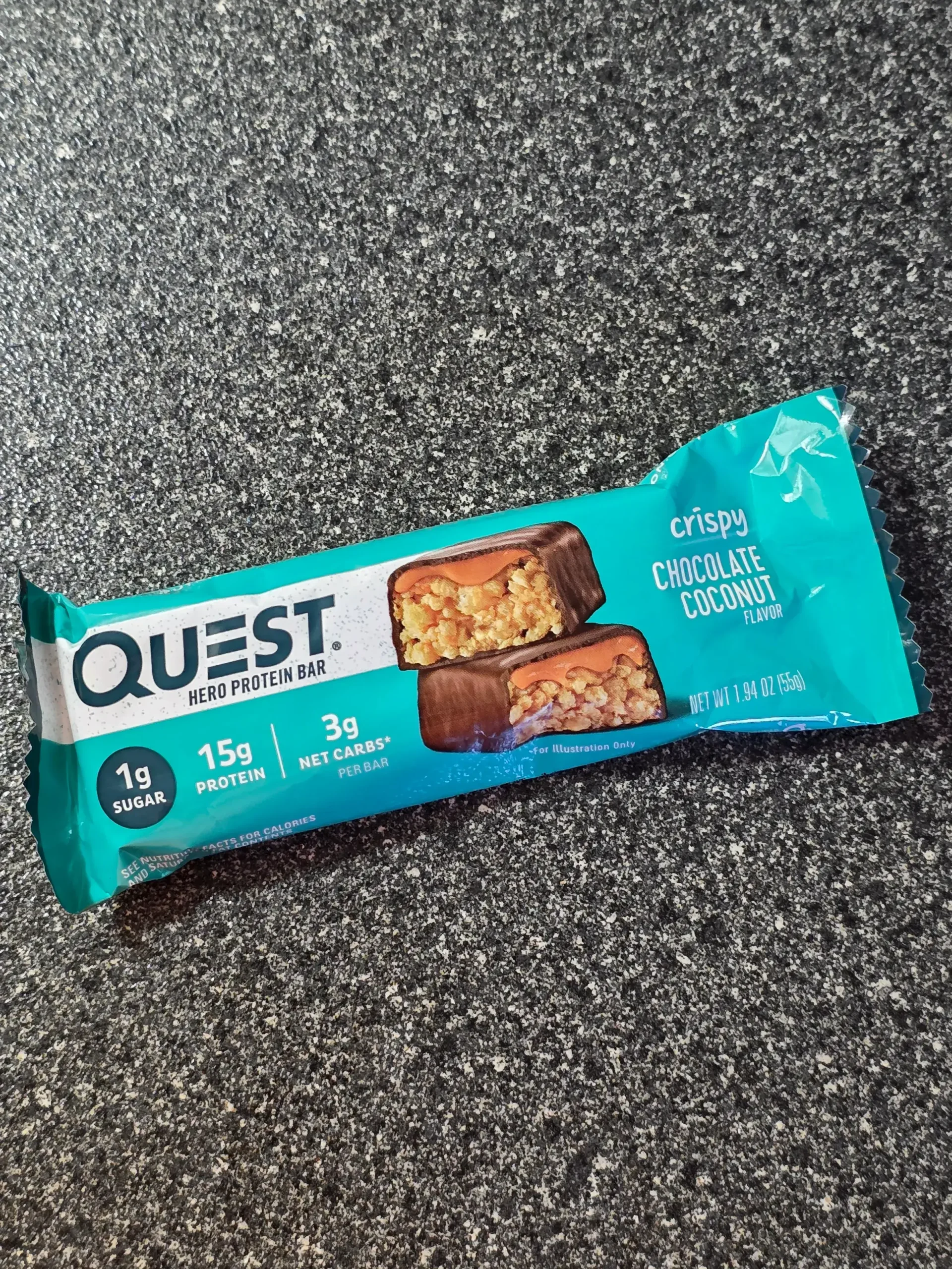 Quest Chocolate Coconut Crispy Hero Protein Bar.