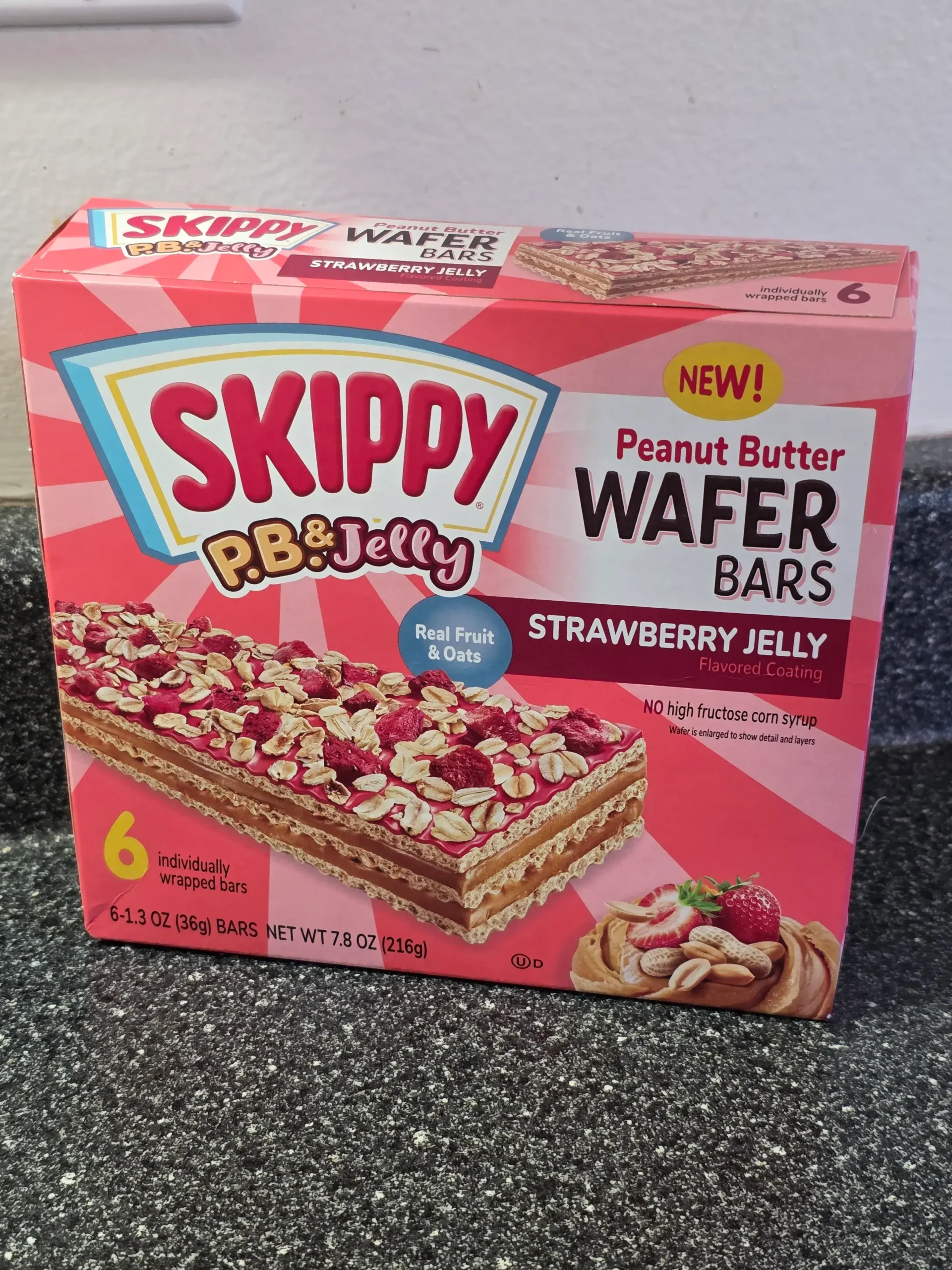 Skippy Wafer Bars: Creamy Peanut Butter Chocolate Fudge, Creamy Peanut Butter Banana, P.B. & Jelly Strawberry Jelly.