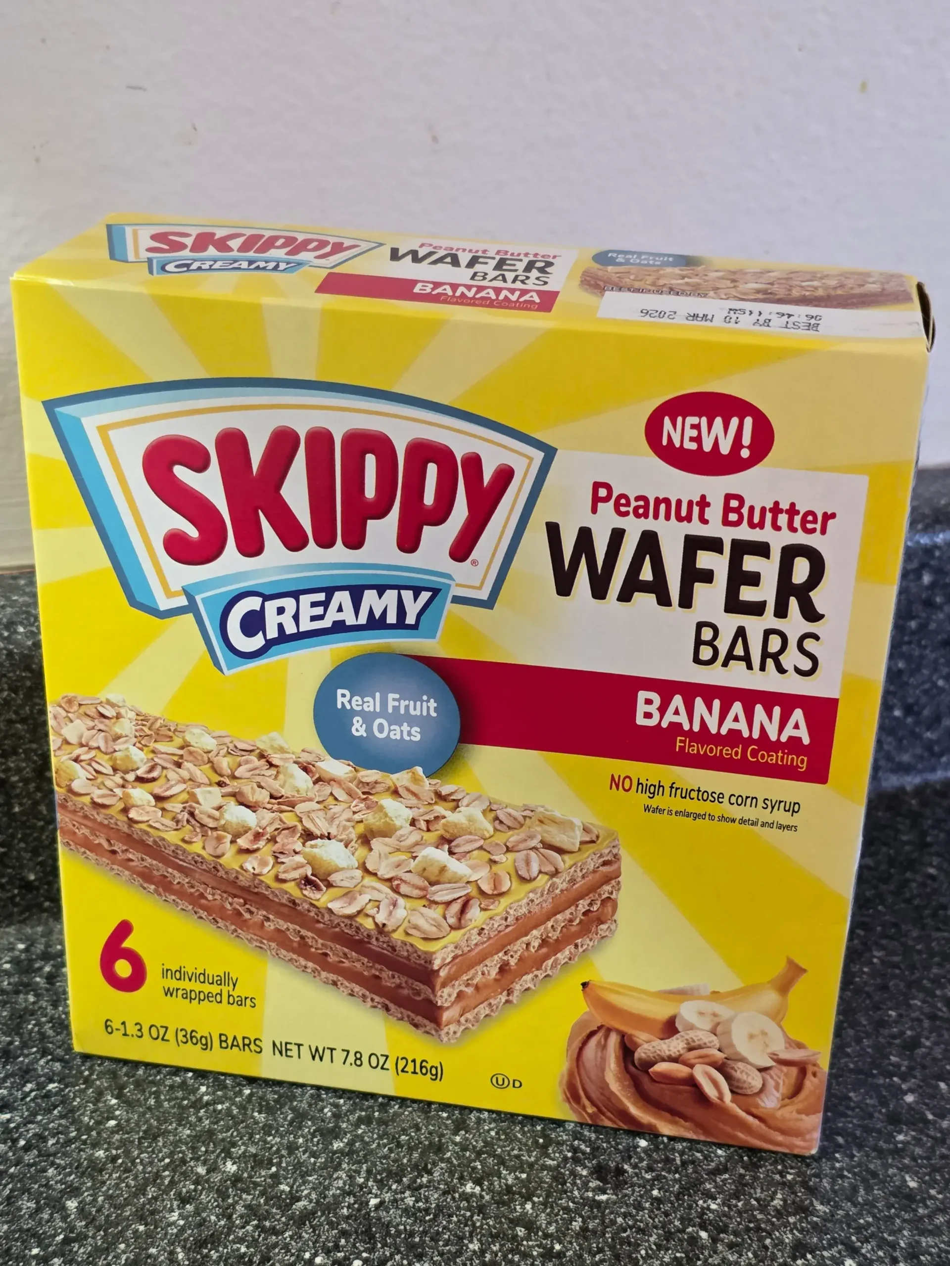 Skippy Wafer Bars: Creamy Peanut Butter Chocolate Fudge, Creamy Peanut Butter Banana, P.B. & Jelly Strawberry Jelly.