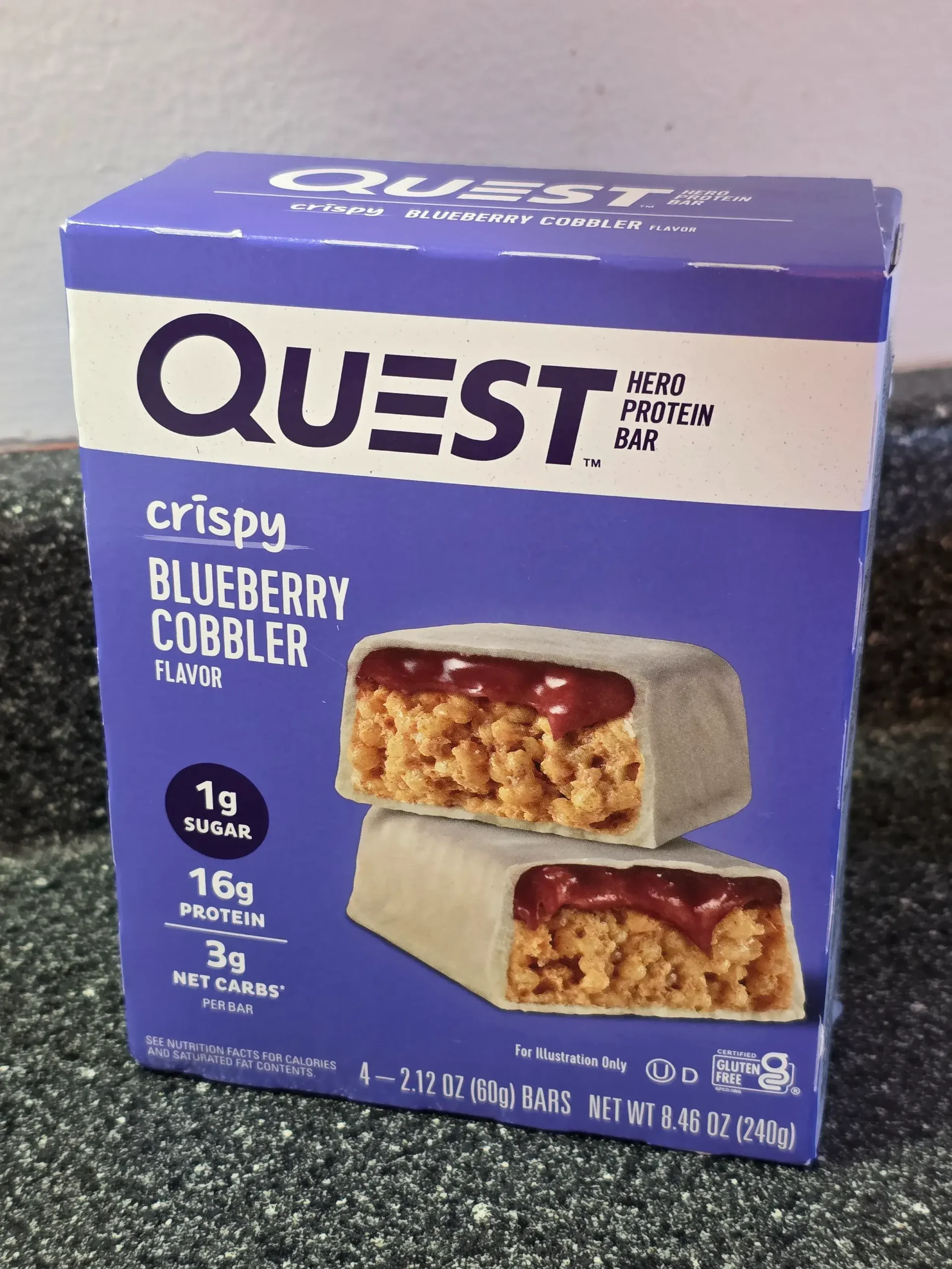 Quest Crispy Hero Blueberry Cobbler Protein Bar.