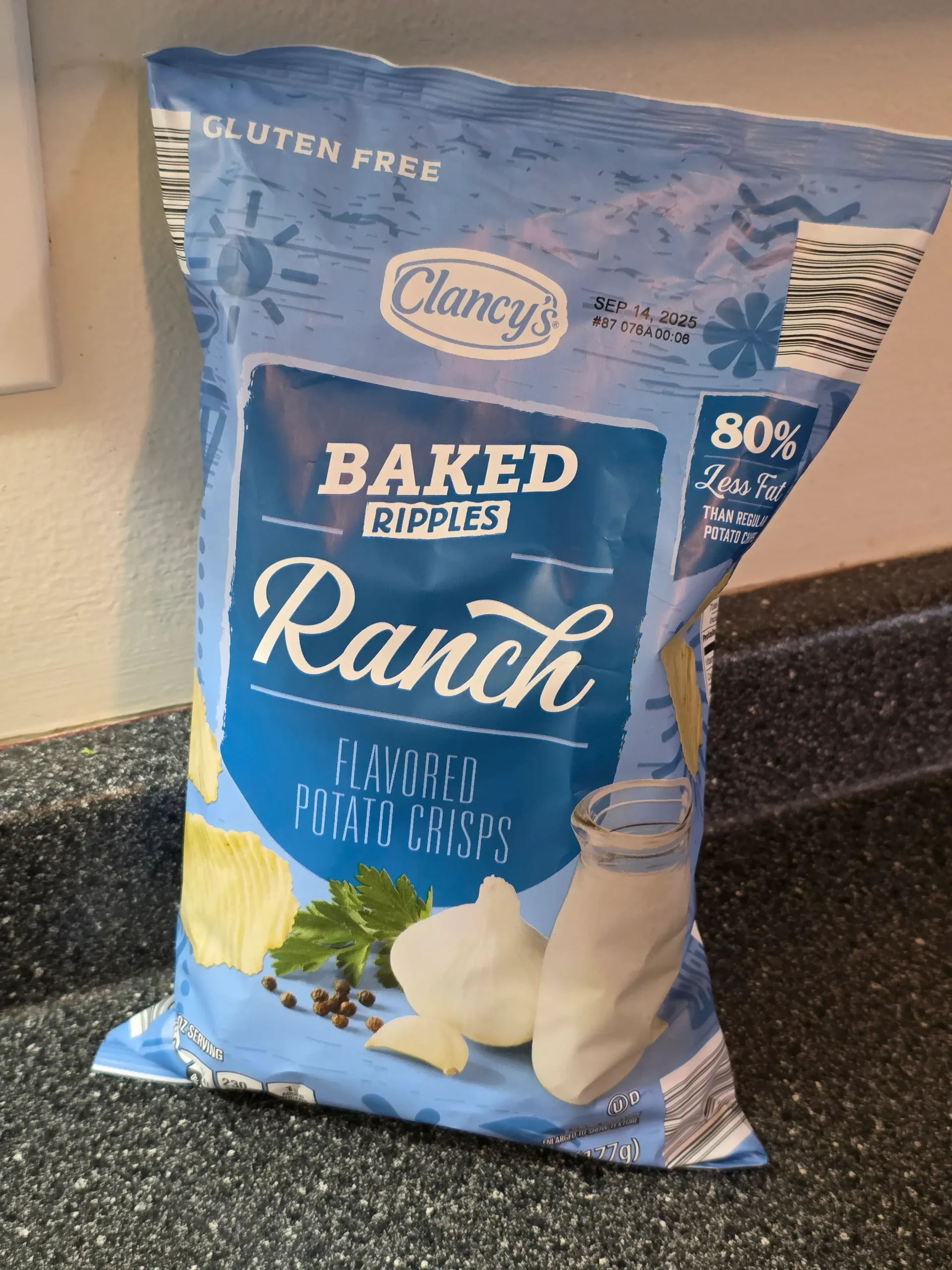 Clancy's Ranch Baked Ripples Chips.