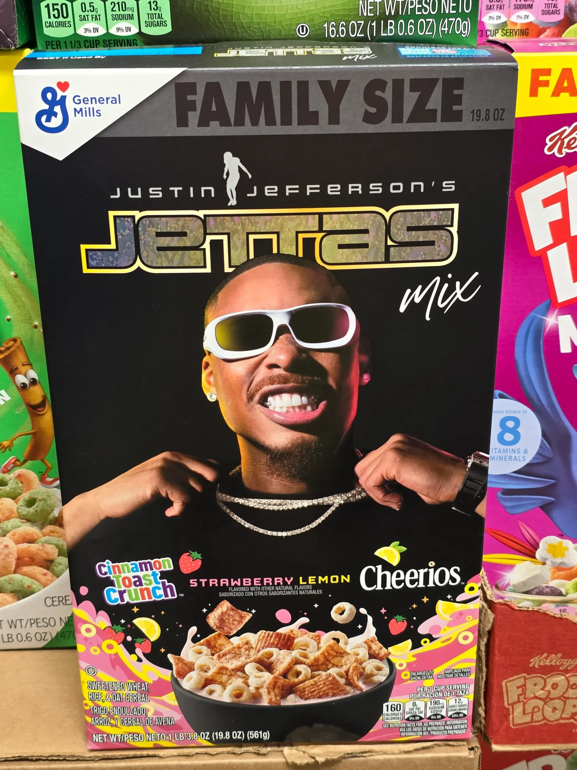 General Mills Justin Jefferson's Jettas Cereal Mix: Frosted Lemon Cheerios and Strawberry Cinnamon Toast Crunch.
