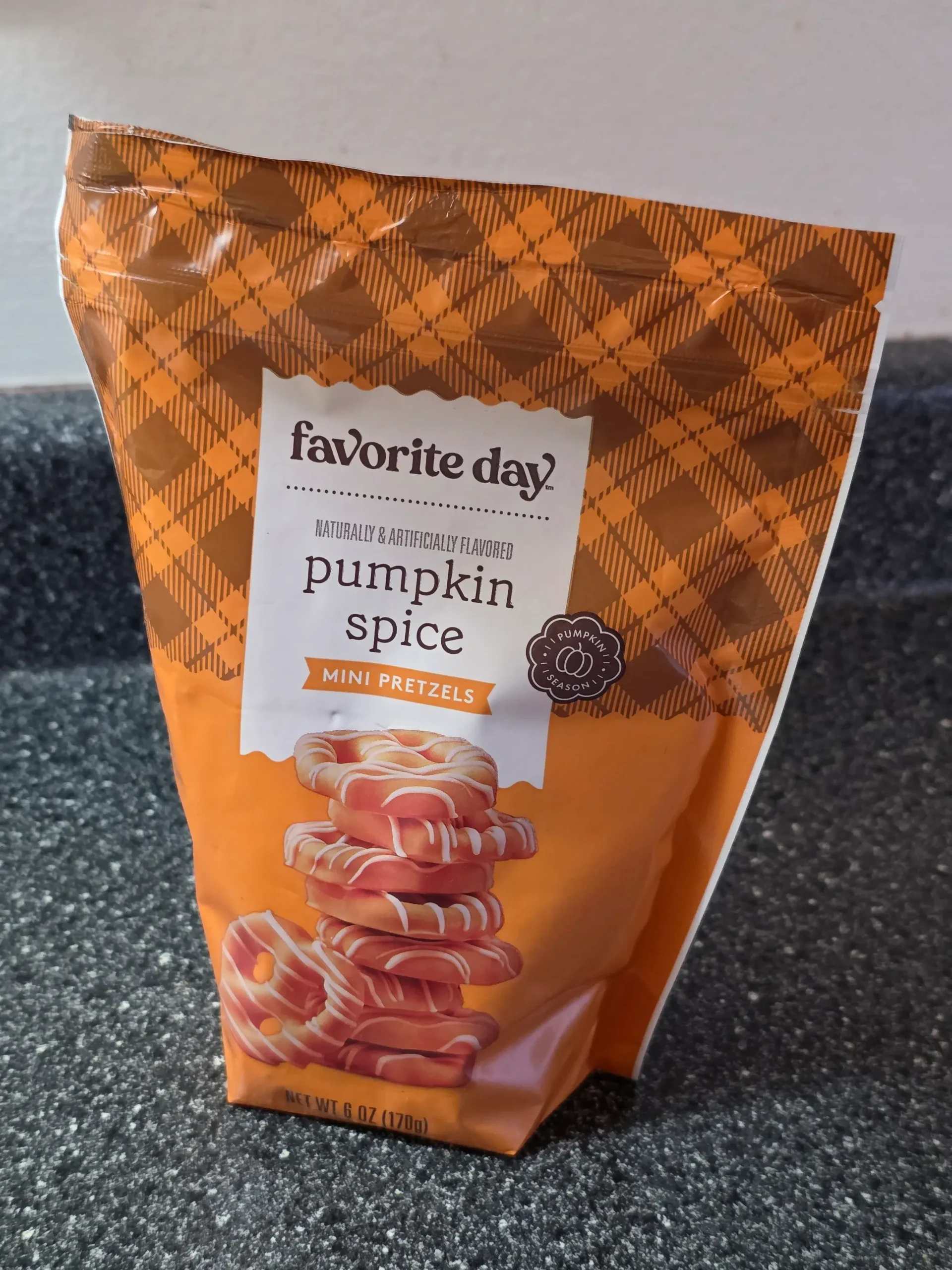 Target Favorite Day Orange Pumpkin Spice Mini Pretzel Twists with White Drizzle.