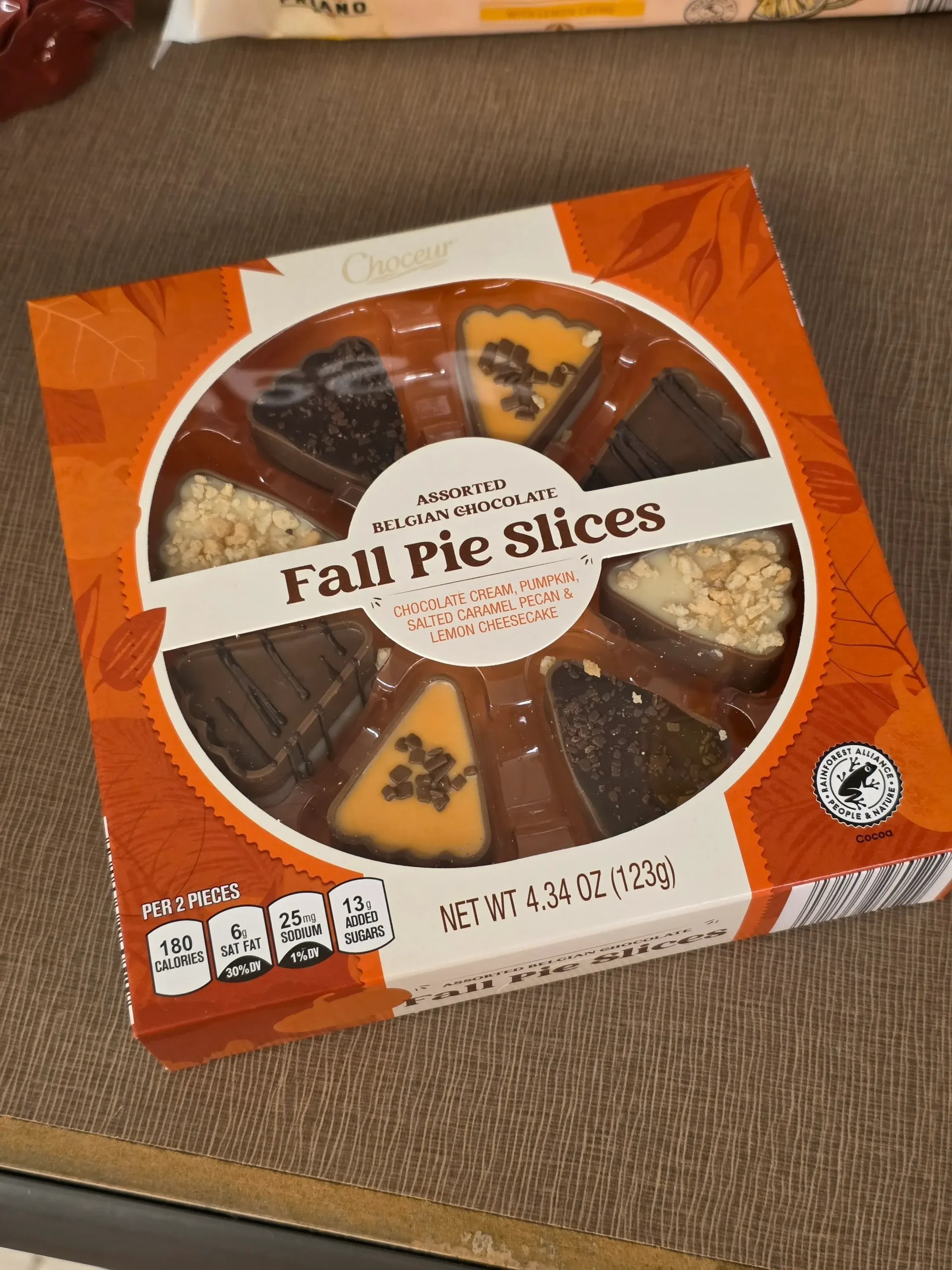 Aldi Choceur Assorted Belgian Chocolate Fall Pie Slices.