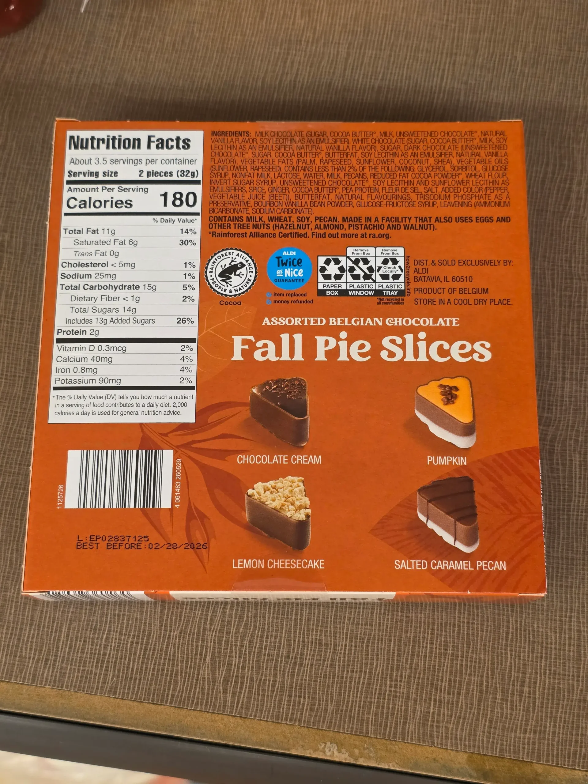Aldi Choceur Assorted Belgian Chocolate Fall Pie Slices.