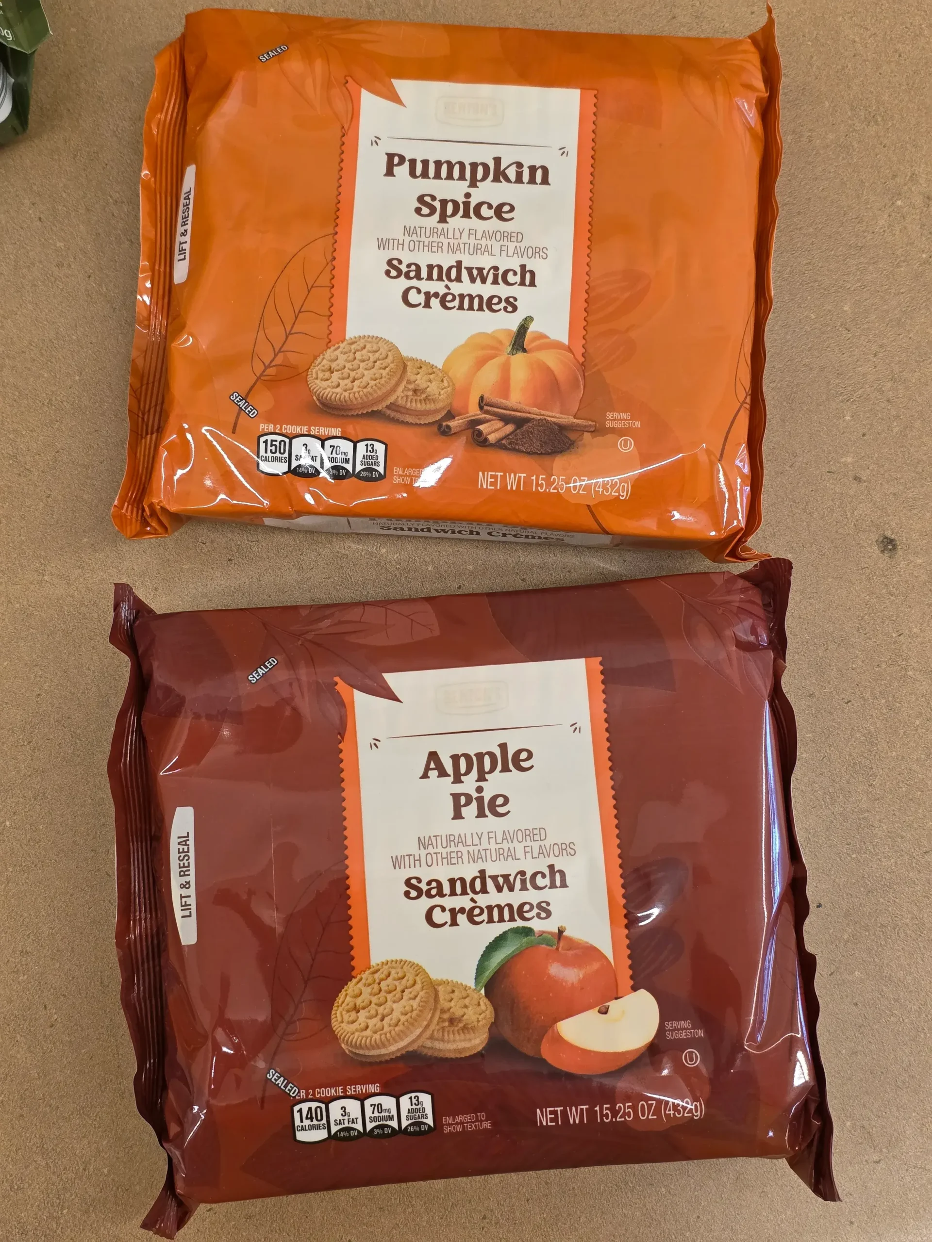 Benton's Pumpkin Spice and Apple Pie Sandwich Cookie Cremes.