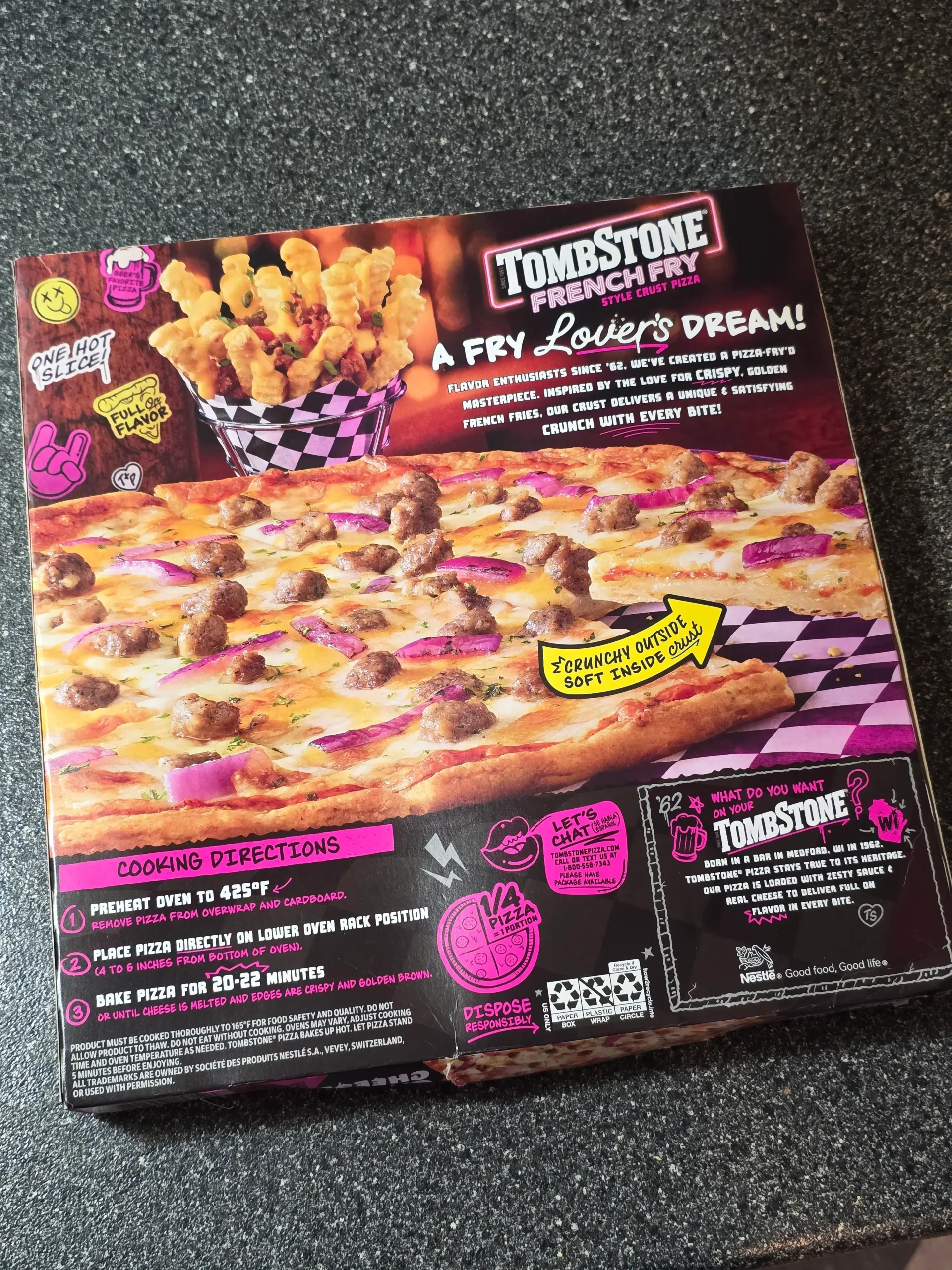 Tombstone Chili Cheese French Fry Style Crust Pizza.