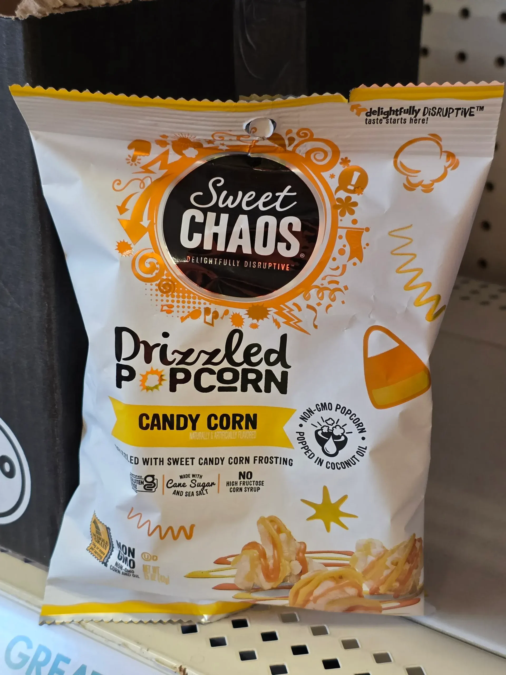 Sweet Chaos Candy Corn Drizzled Popcorn.