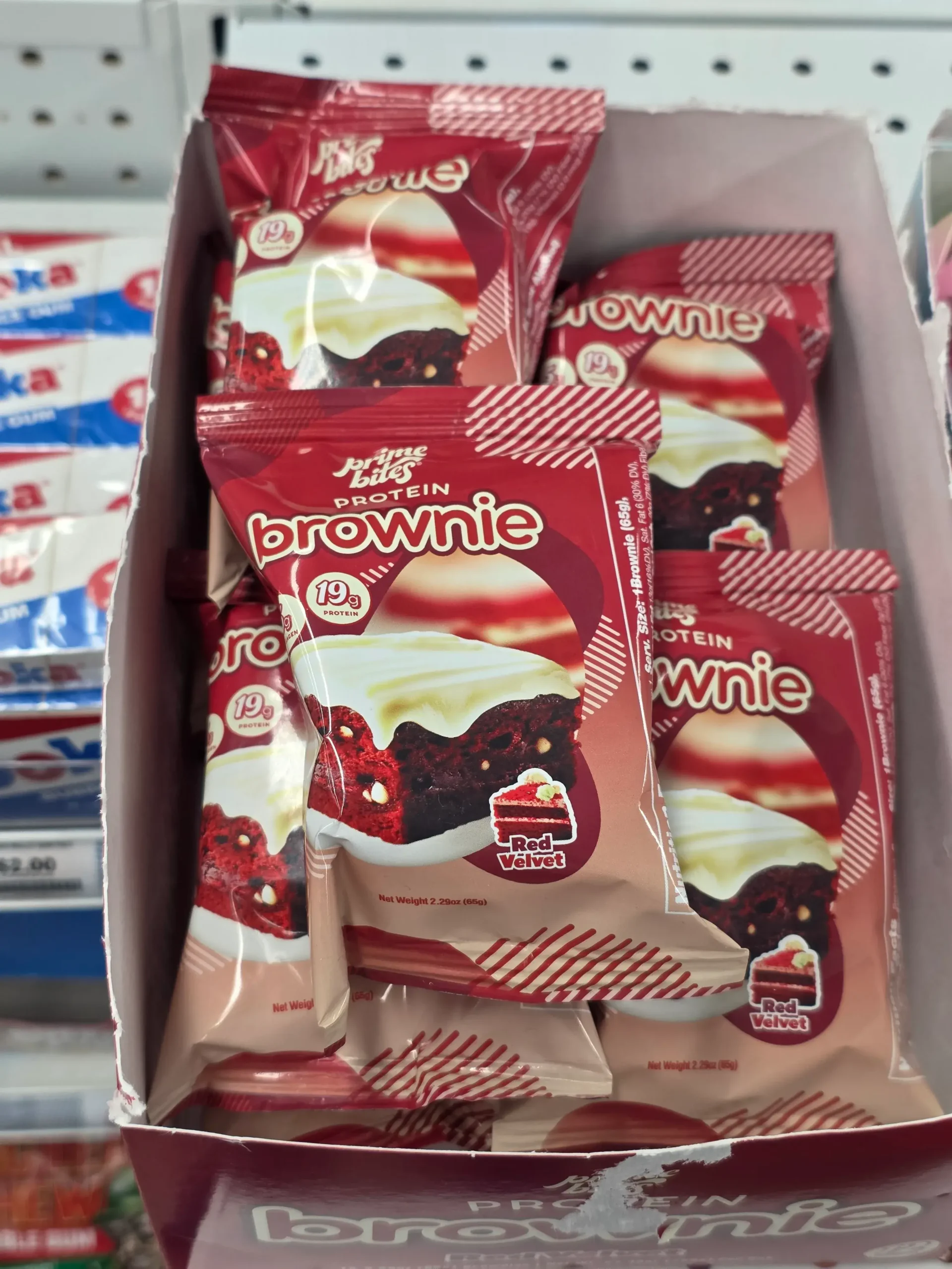 Prime Bites Red Velvet Protein Brownie.