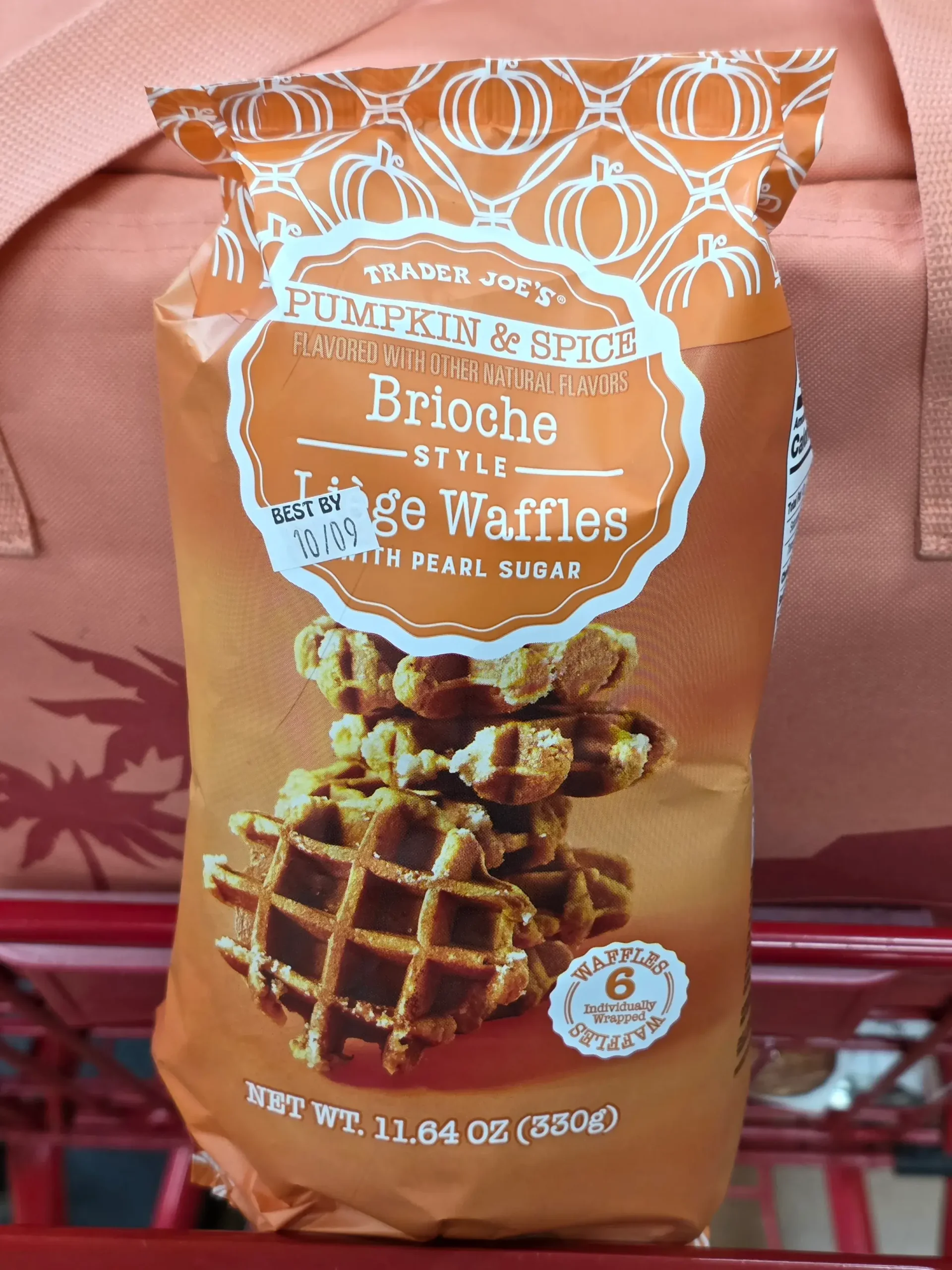 Trader Joe's Pumpkin & Spice Brioche Style Liege Waffles with Pearl Sugar.