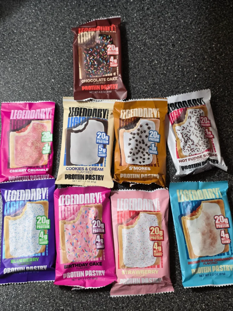 Legendary Foods Cake Style Protein Pastry "Pop-Tarts": Chocolate Cake, Cherry Crumble, Cookies & Cream, S'mores, Hot Fudge Sundae, Blueberry, Birthday Cake, Strawberry, and Brown Sugar Cinnamon.