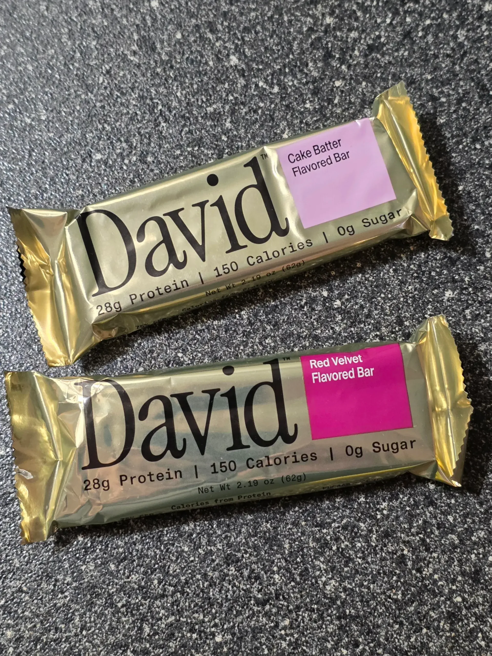 David Protein Bars: Cake Batter, and Red Velvet.
