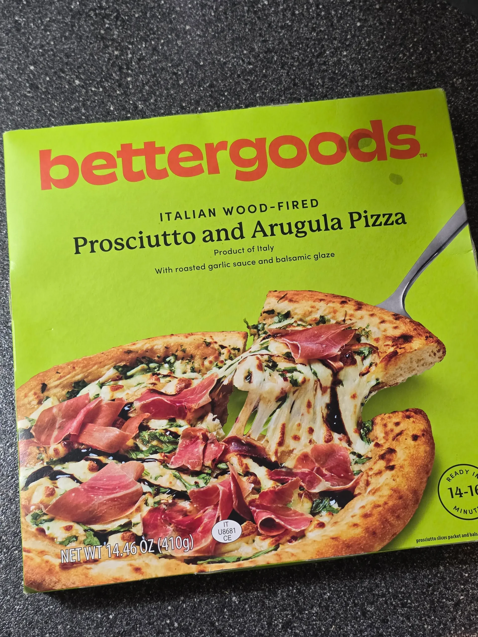 Walmart bettergoods Italian Wood-Fired Prosciutto and Arugula Pizza.