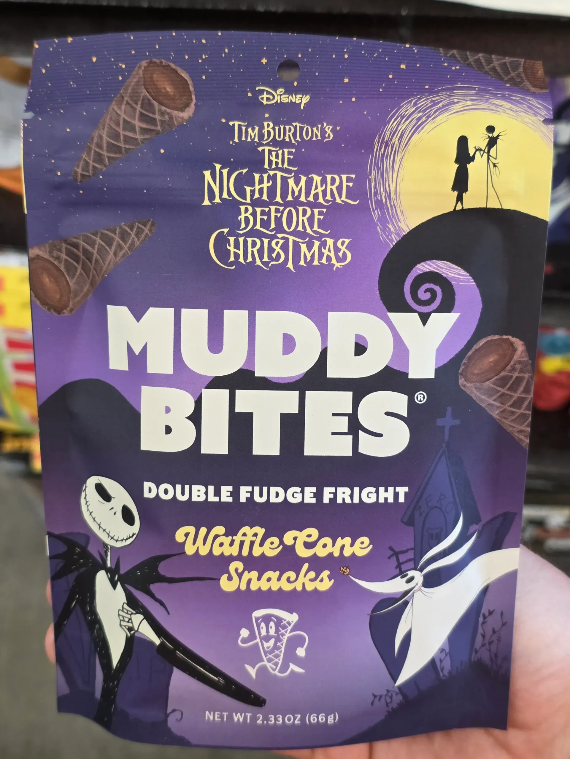 Muddy Bites Tim Burton's The Nightmare Before Christmas Double Fudge Fright Waffle Cone Snacks.