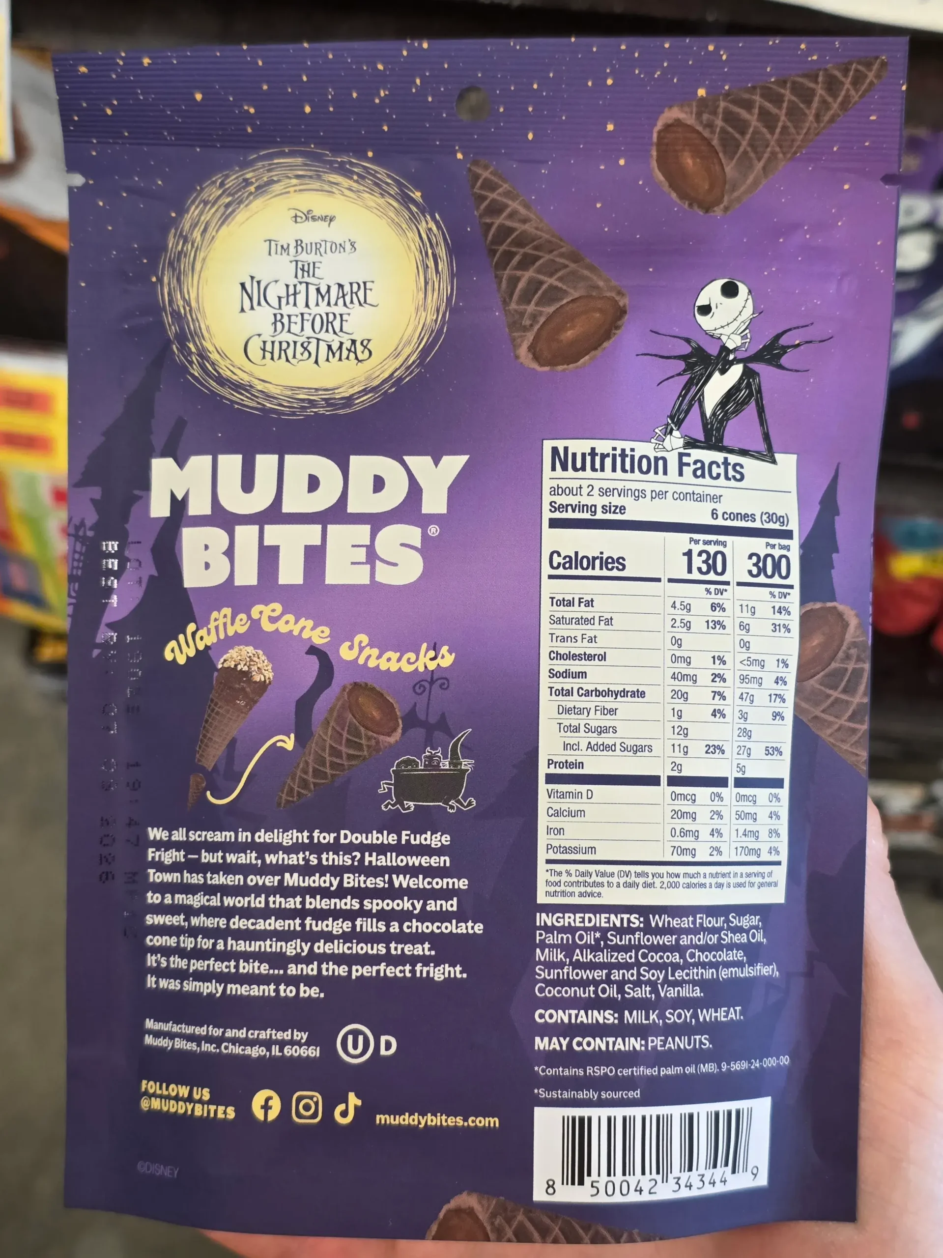 Muddy Bites Tim Burton's The Nightmare Before Christmas Double Fudge Fright Waffle Cone Snacks.