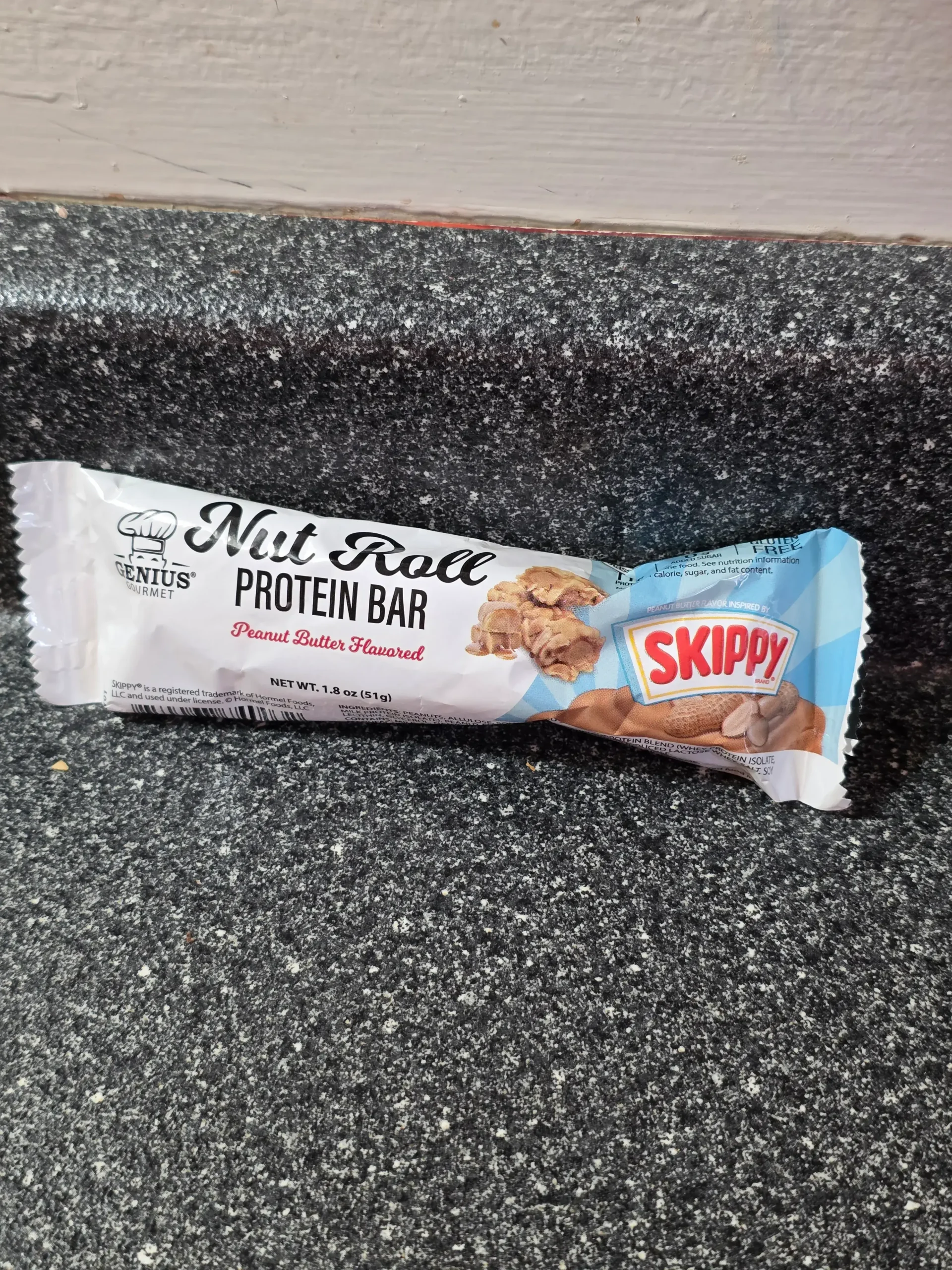 Genius Gourmet Skippy Nut Roll Peanut Butter Flavored Protein Bar.