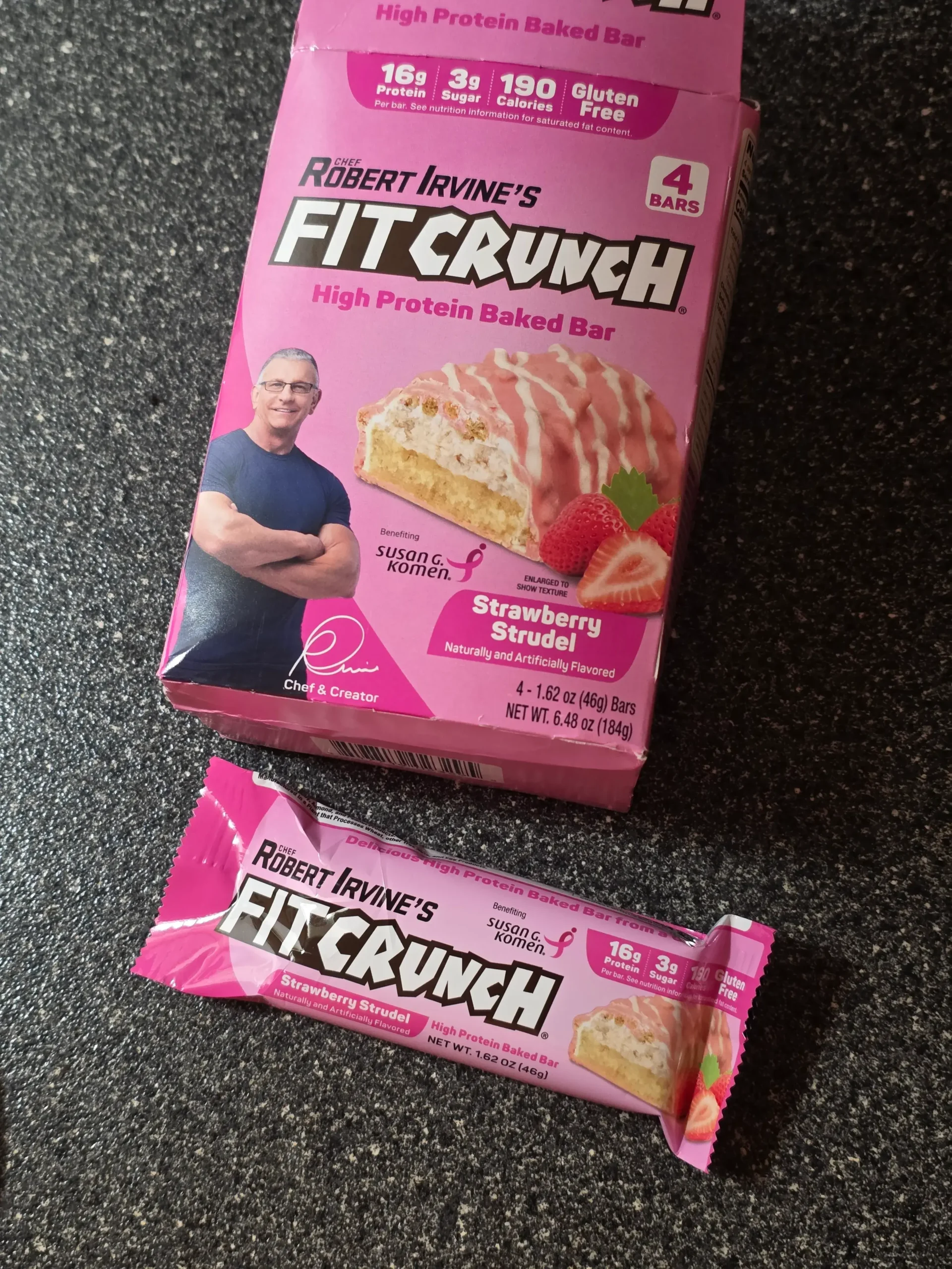 Robert Irvine's FITCRUNCH Strawberry Strudel Protein Bar.