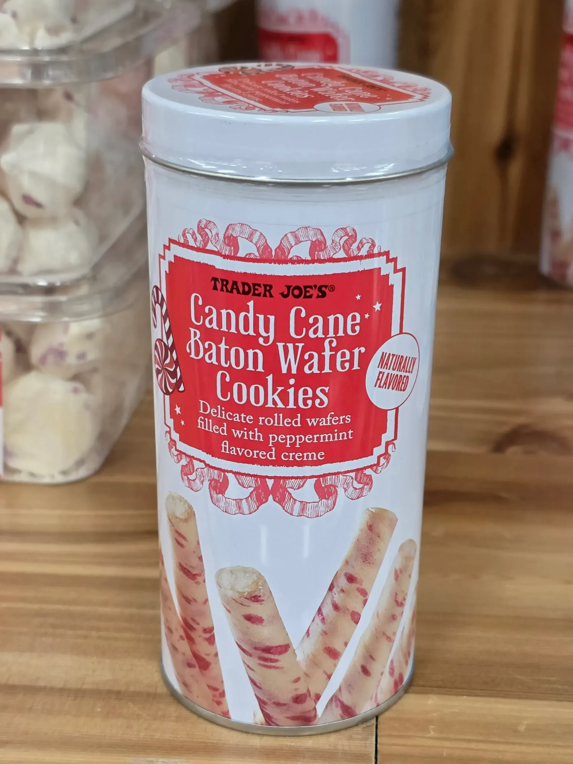 Trader Joe's Candy Cane Baton Wafer Cookies.