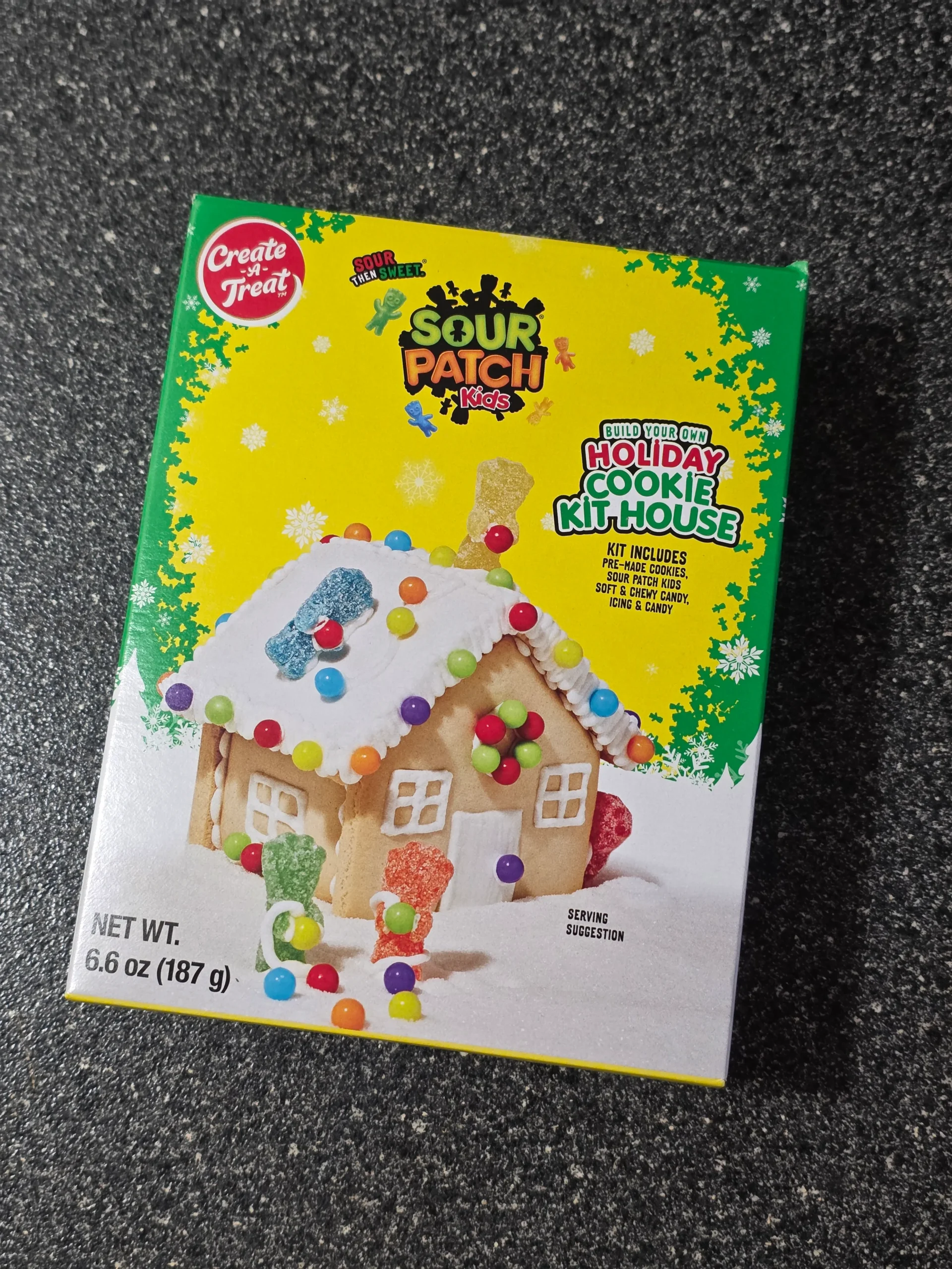 Create-A-Treat Sour Patch Kids Build-Your-Own Holiday Cookie House Kit.