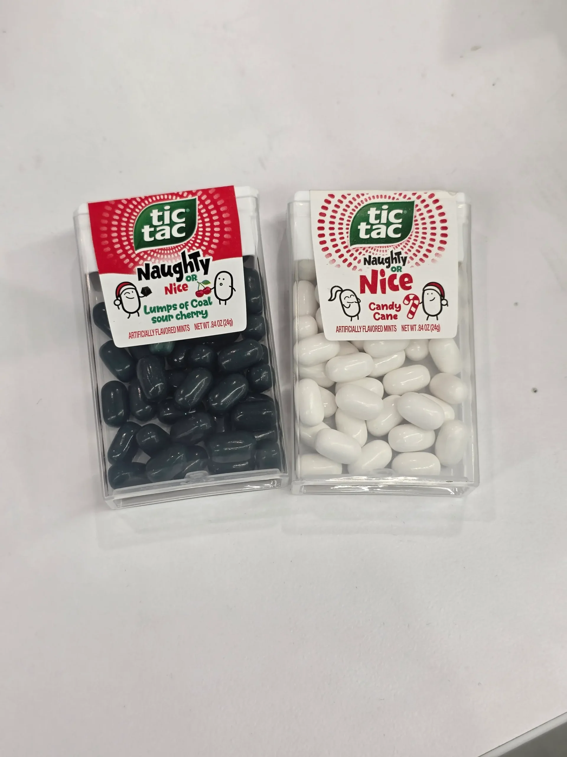 Tic Tac Naughty or Nice Lumps of Coal Sour Cherry and Candy Cane.