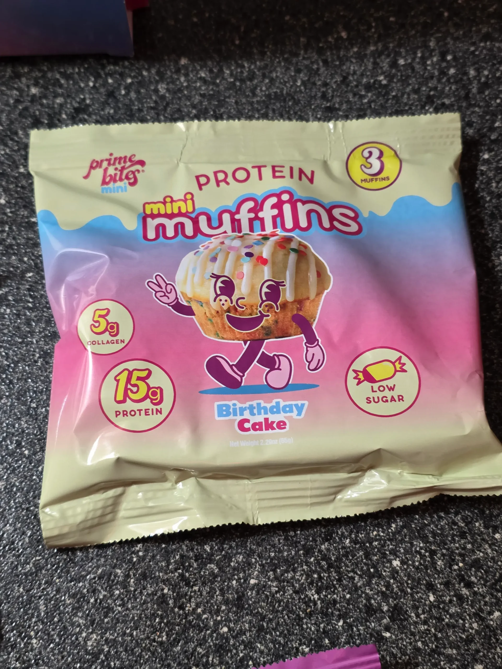 Prime Bites Protein Mini Muffins and Variety pack: Blueberry Muffin, Chocolate Chip, Birthday Cake, and Chocolate Fudge.