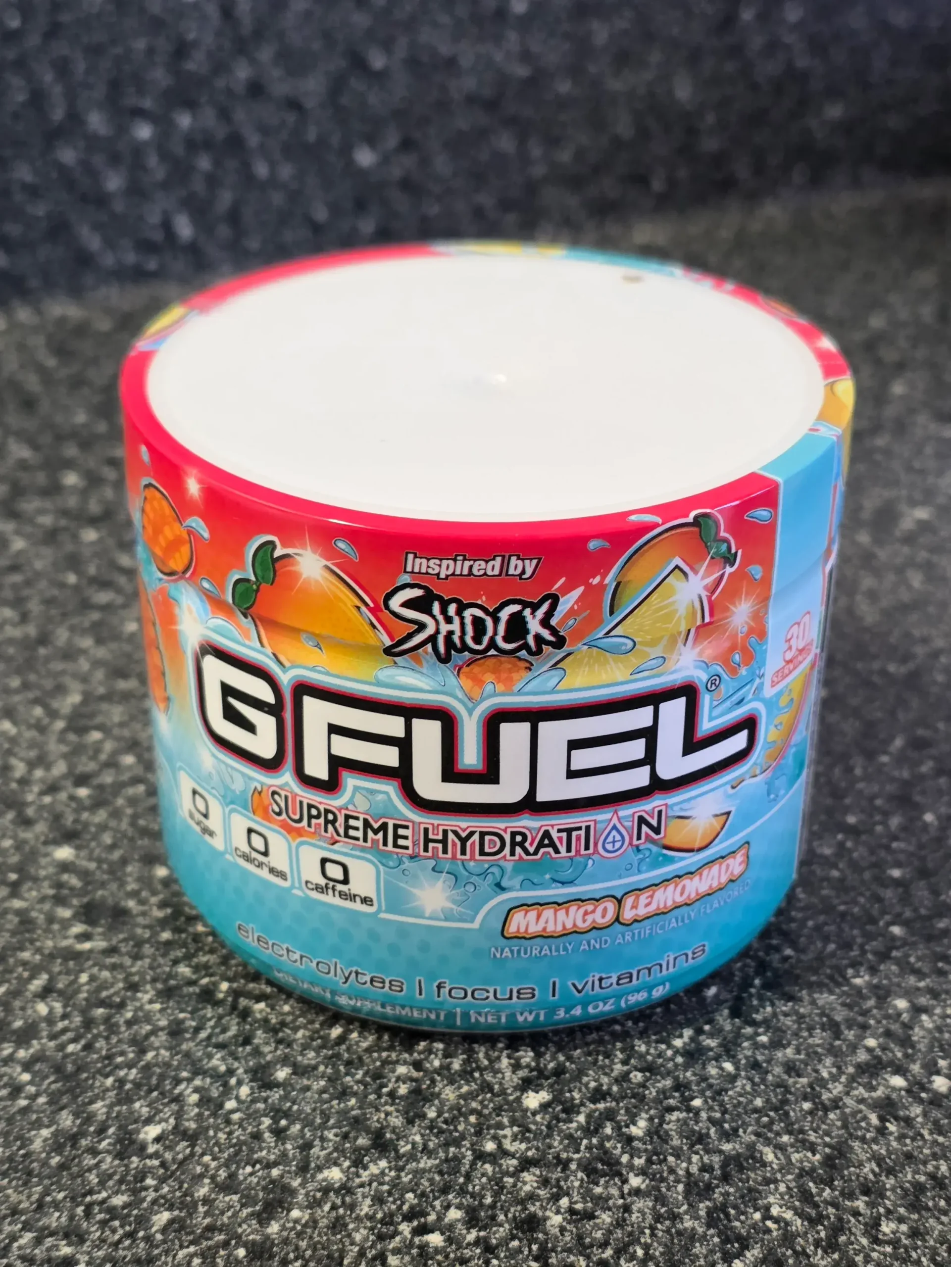 G Fuel Supreme Hydration Shock Mango Lemonade.