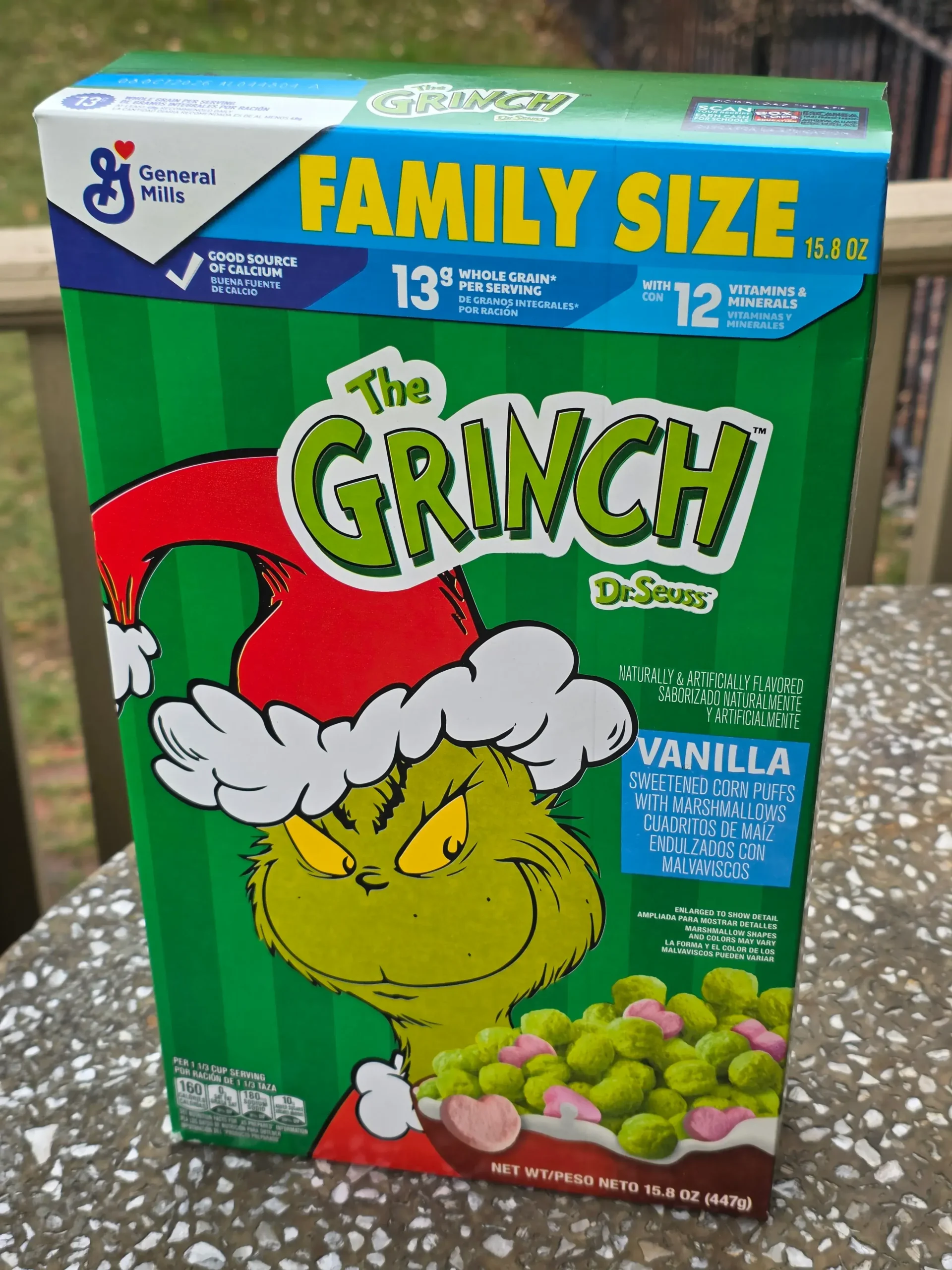 General Mills Dr. Seuss The Grinch Vanilla Cereal.